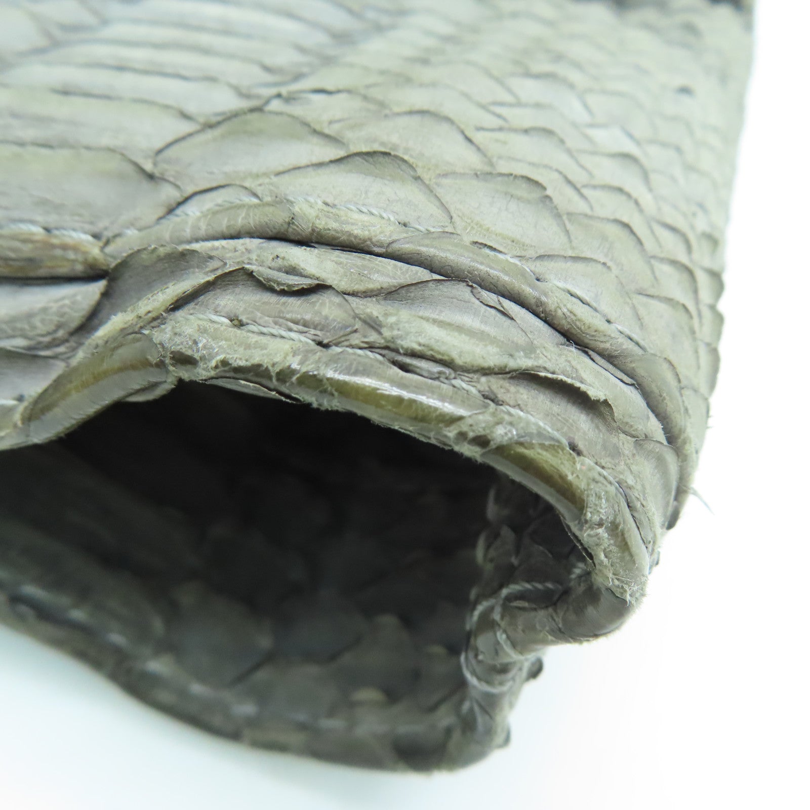 CHANEL [Sharp Discount] Snakeskin Leather Hand Bag Silver Buckle Hand Bag Gray