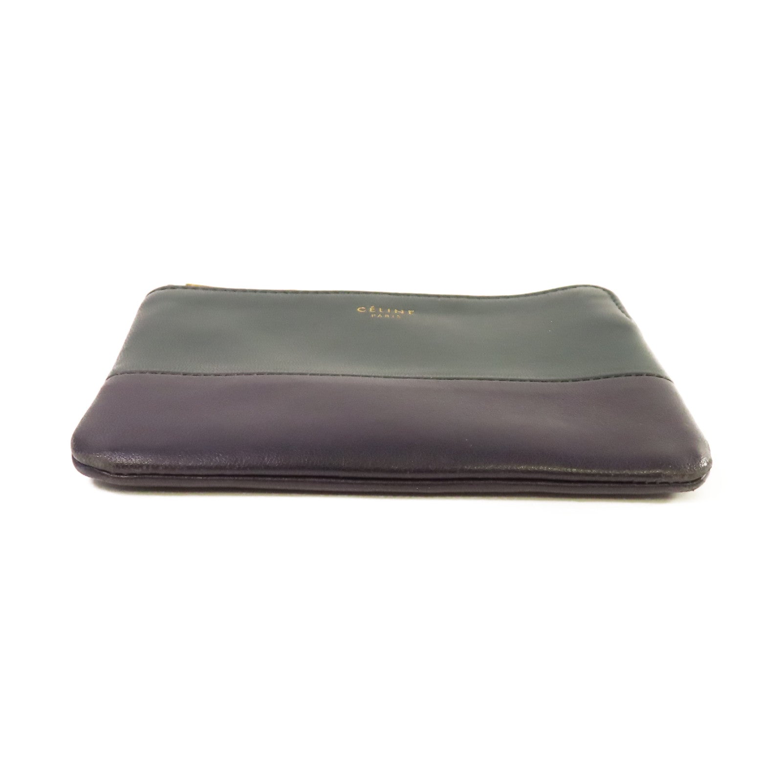 CELINE 牛皮皮革Card Case金扣卡片套黑色/綠色