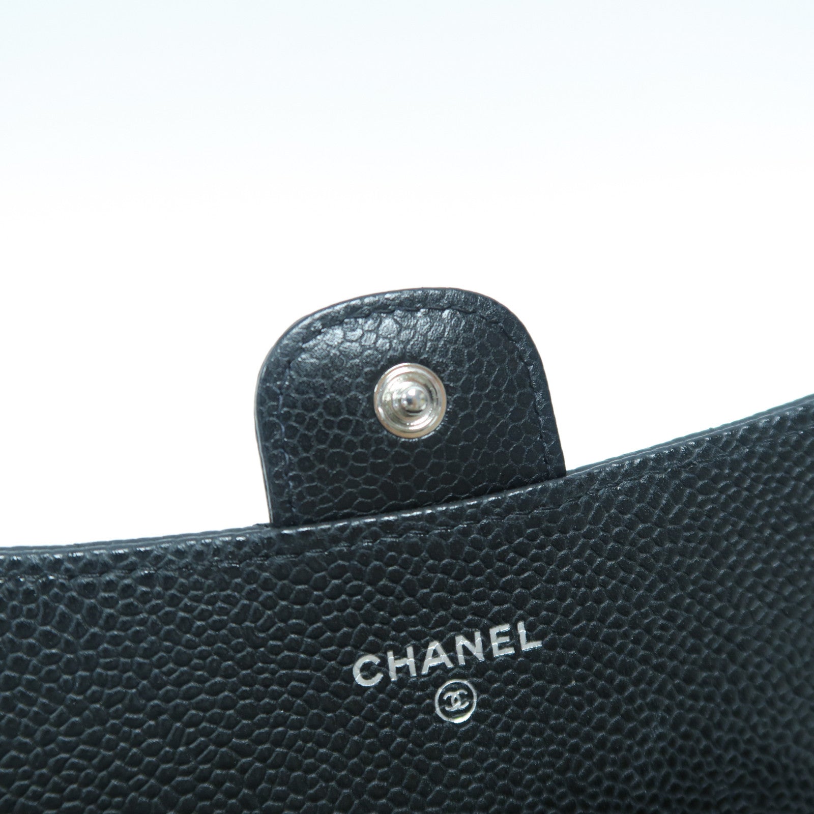CHANEL 斜紋Caviar皮革Wallet銀扣錢包黑色