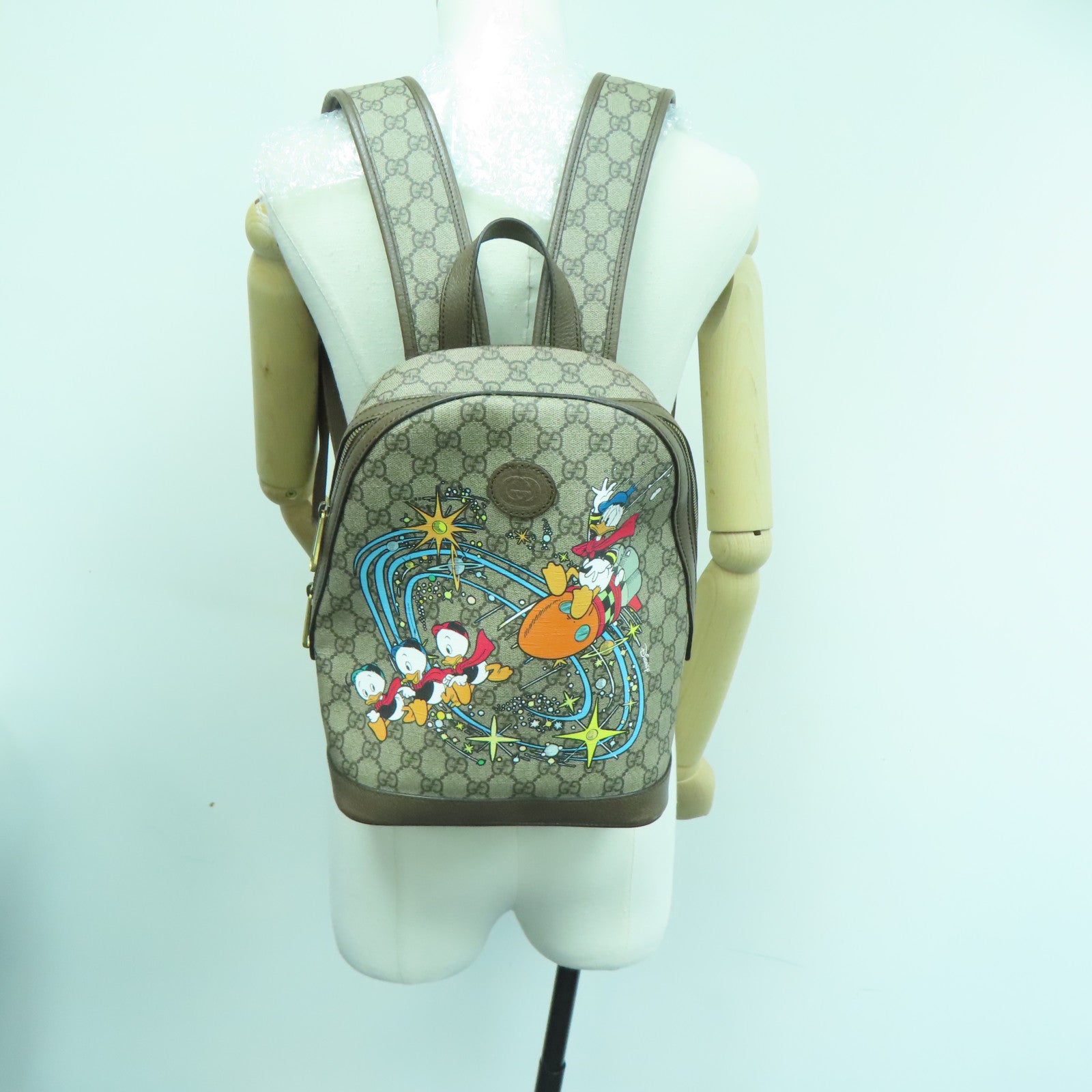 GUCCI 涂层帆布Backpack金扣背包啡色