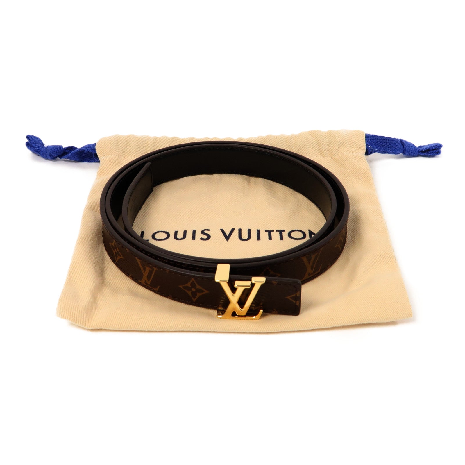 LOUIS VUITTON Monogram Belt金扣皮帶啡色