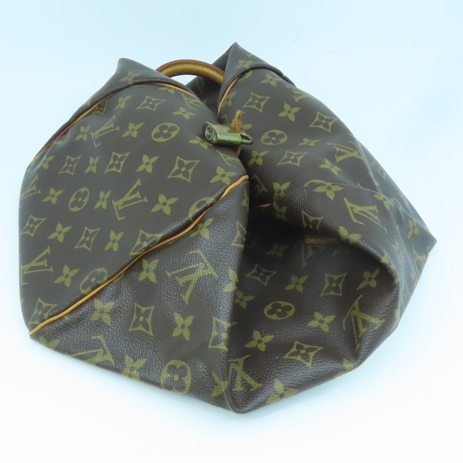 LOUIS VUITTON Monogram Speedy 30 Gold Buckle Bag Brown