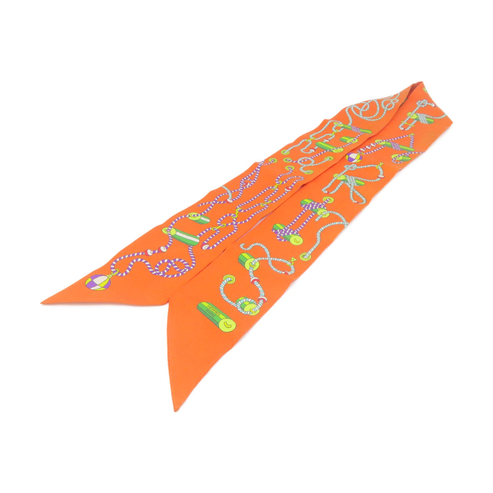 HERMES 絲質Twilly Scarf絲巾橙色/彩色