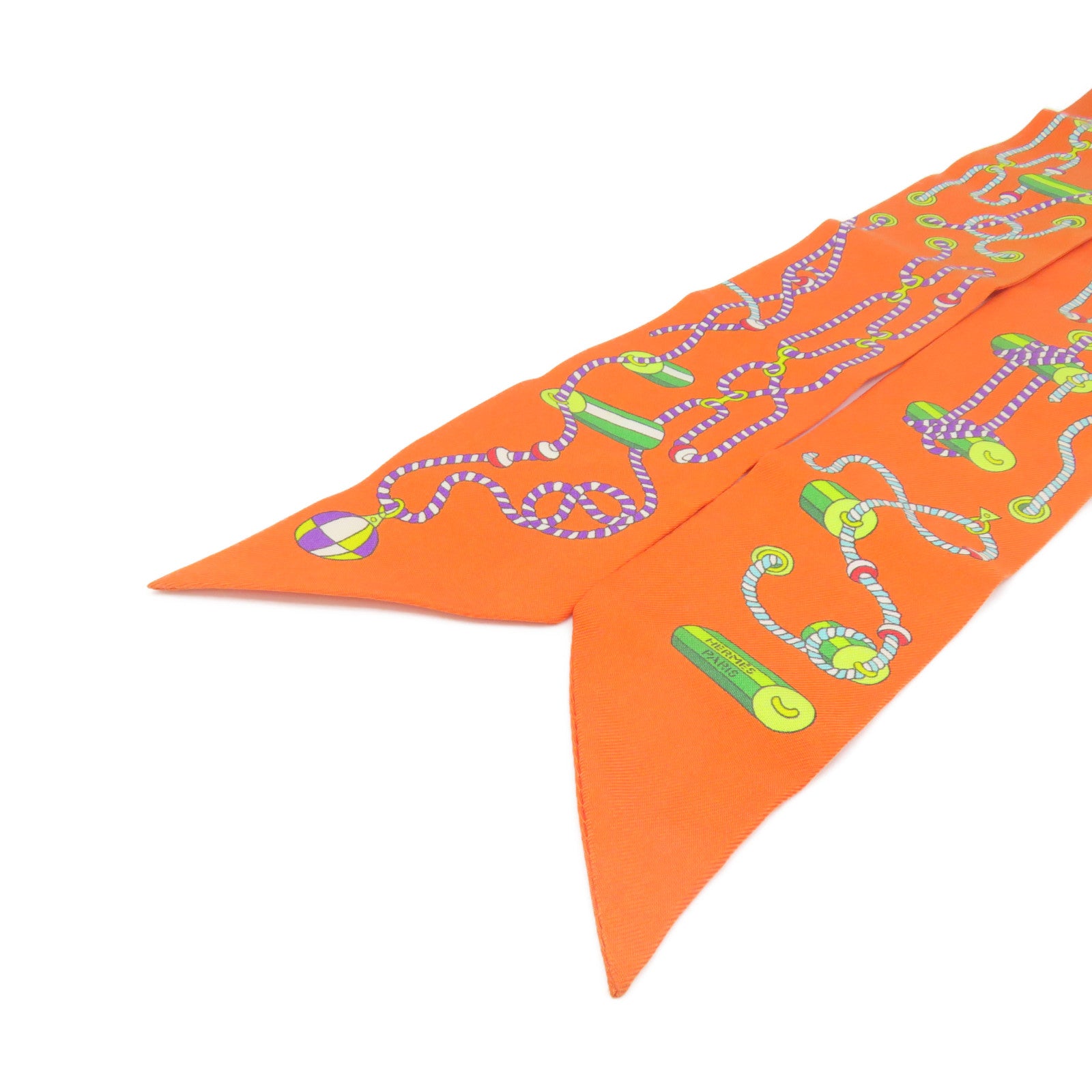HERMES 絲質Twilly Scarf絲巾橙色/彩色