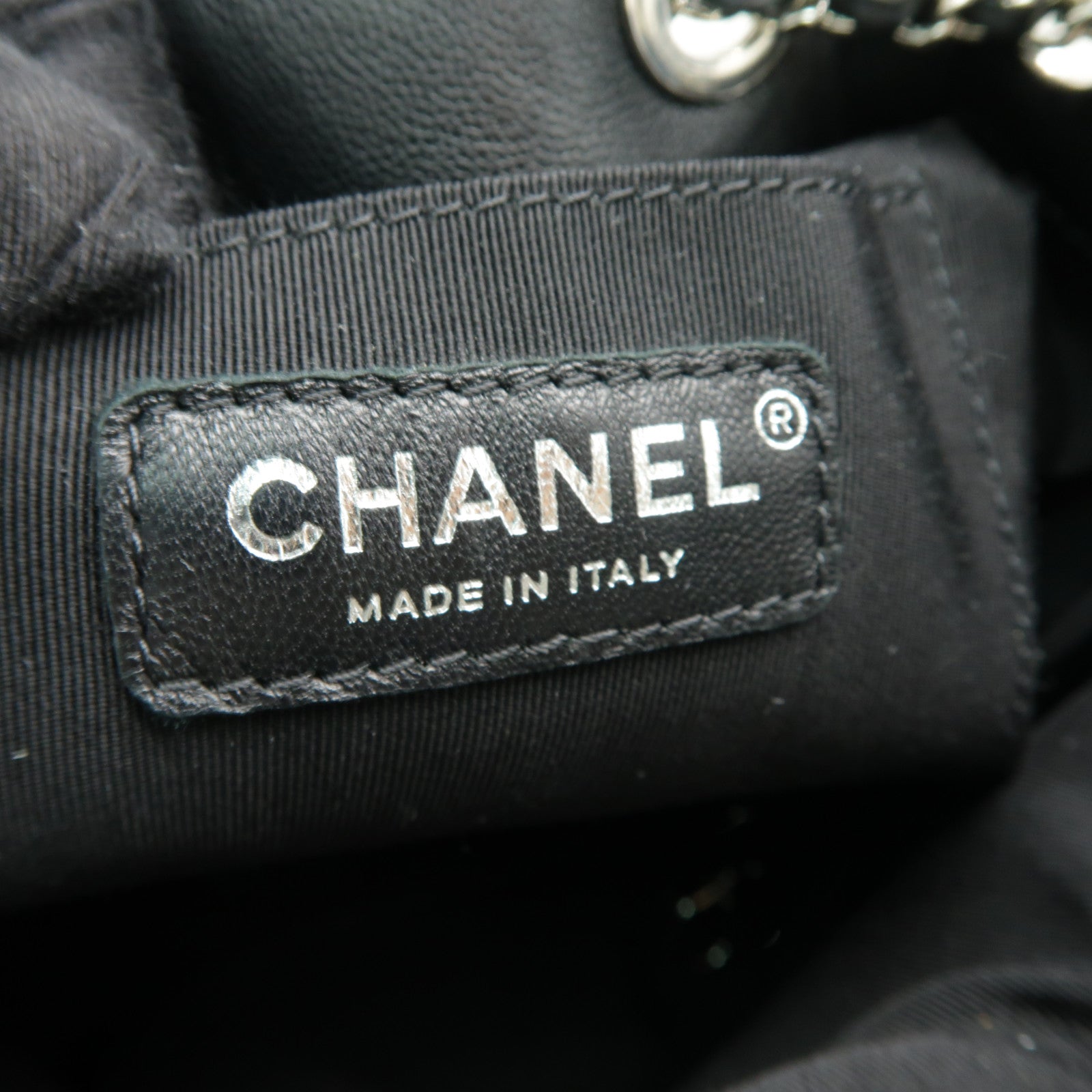 CHANEL 斜紋牛皮皮革Chain Shoulder Bag銀扣鏈帶肩背袋黒色