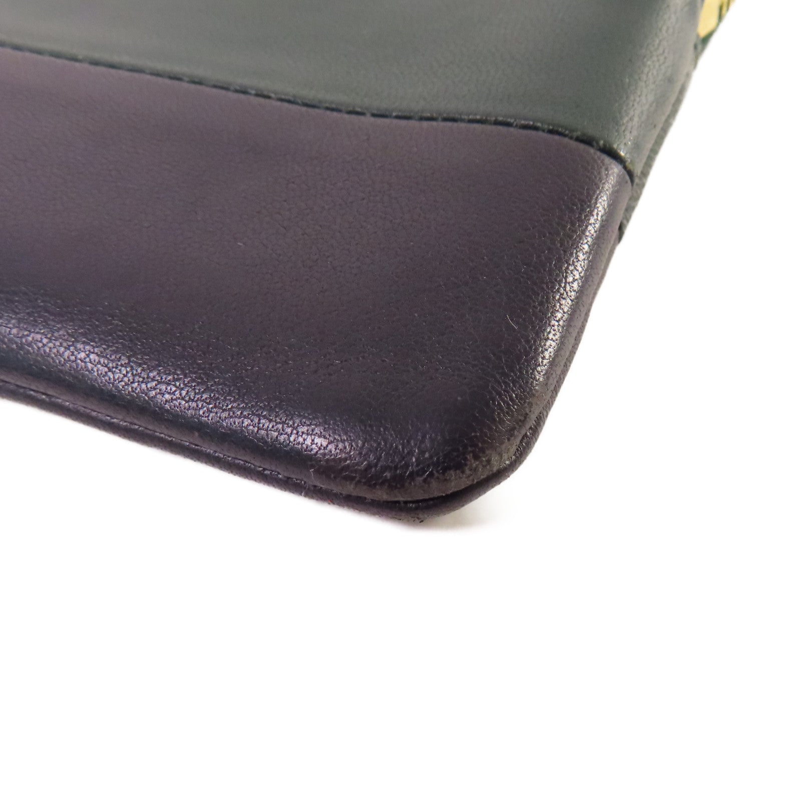 CELINE 牛皮皮革Card Case金扣卡片套黑色/綠色