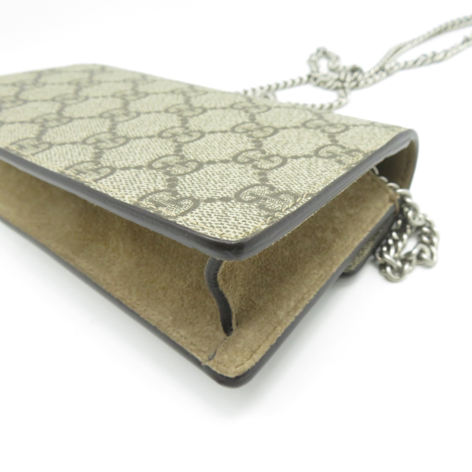 GUCCI 塗層帆布/絨布Dionysus Mini銀扣鏈帶肩背袋啡色