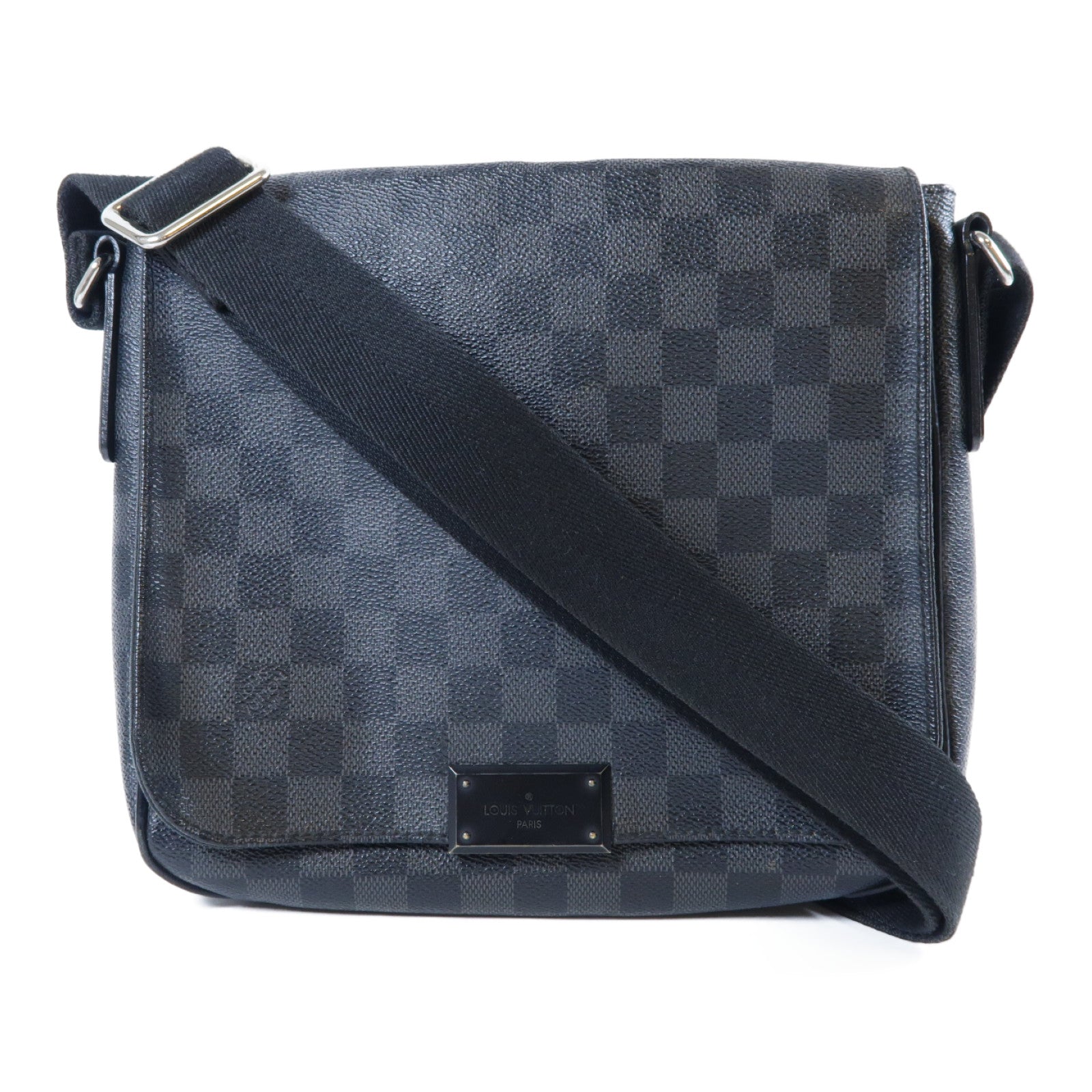 LOUIS VUITTON Damier Graphite District PM銀扣肩背袋黑色/灰色