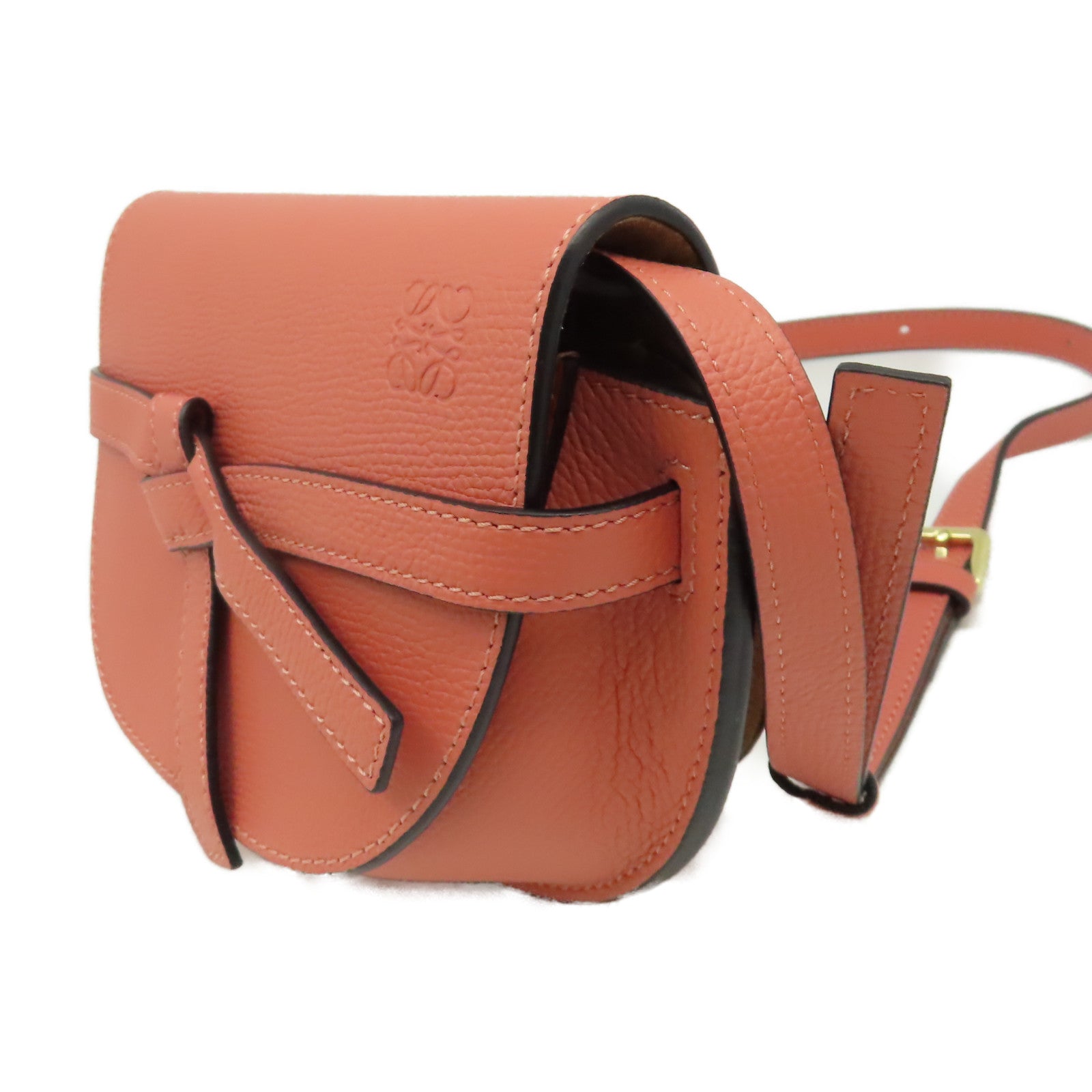 LOEWE 牛皮皮革Mini Gate Dual Bag金扣肩背袋粉紅色