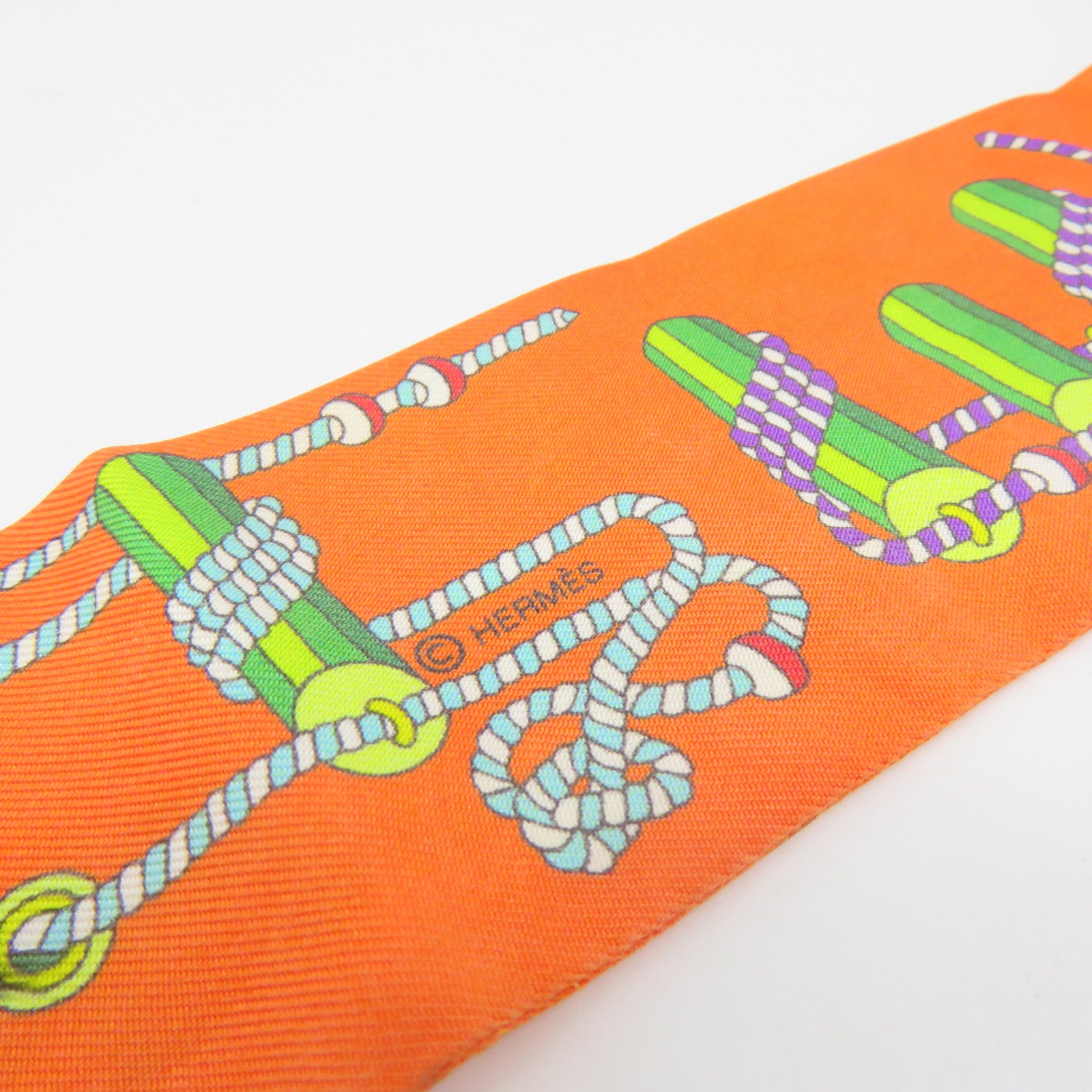 HERMES 絲質Twilly Scarf絲巾橙色/彩色