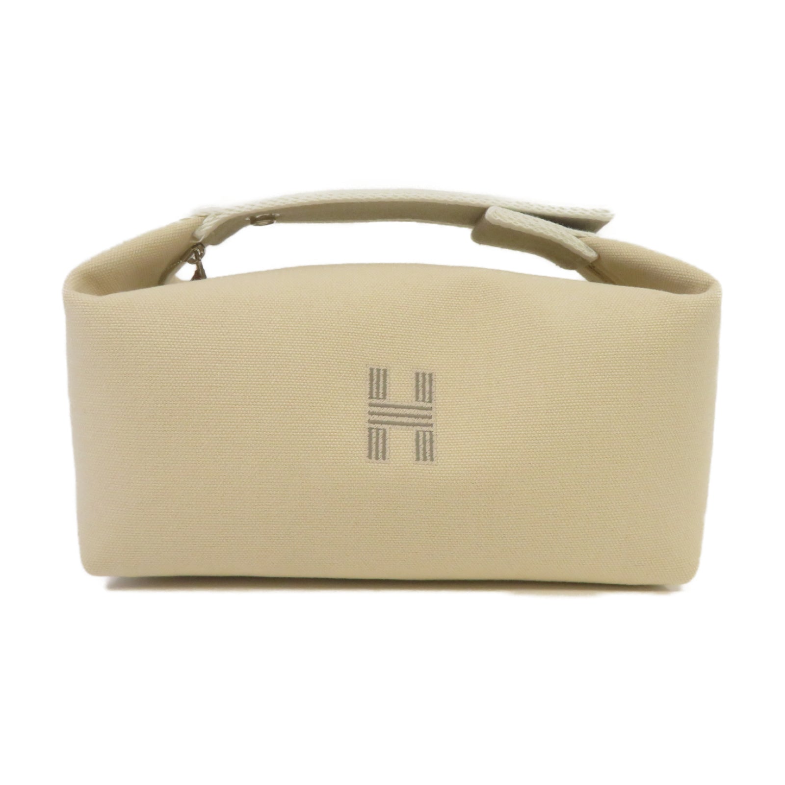 HERMES 帆布Bride A Brac銀扣手挽袋米色