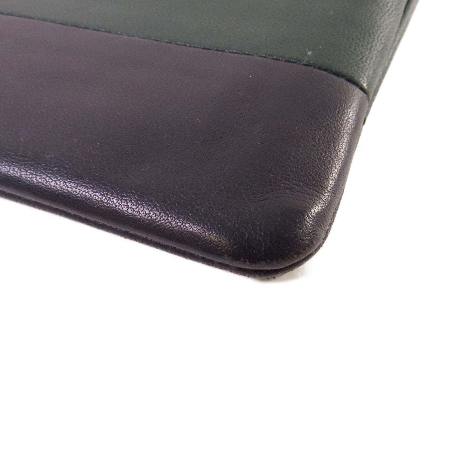 CELINE 牛皮皮革Card Case金扣卡片套黑色/綠色
