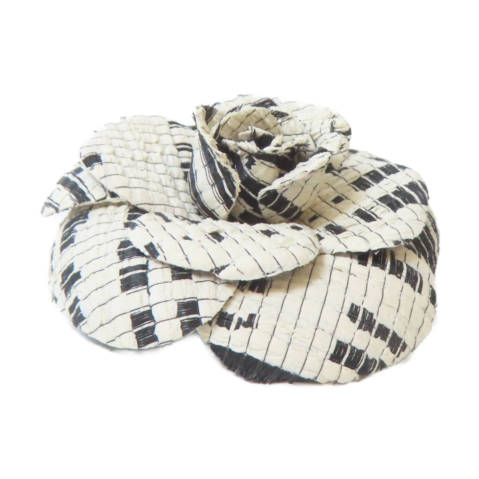 CHANEL 藤製Brooch金扣胸針黑色/白色