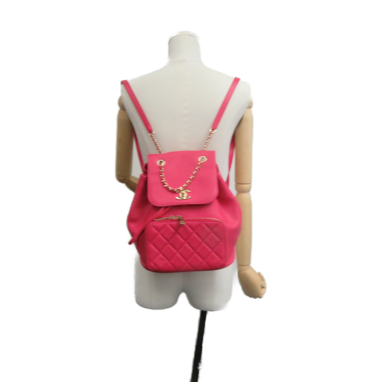 CHANEL 菱格Caviar皮革Backpac金扣背包粉紅色