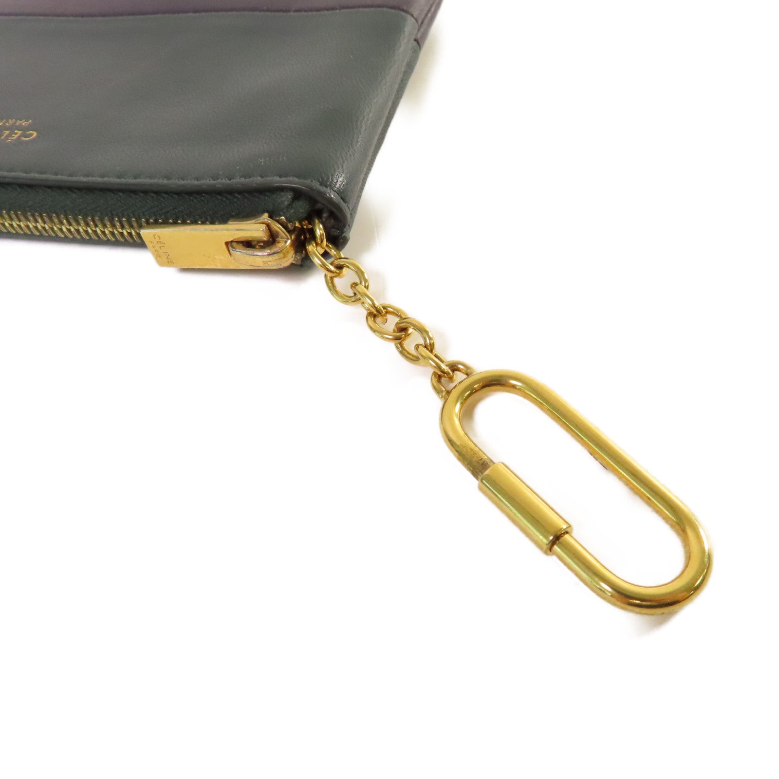 CELINE 牛皮皮革Card Case金扣卡片套黑色/綠色