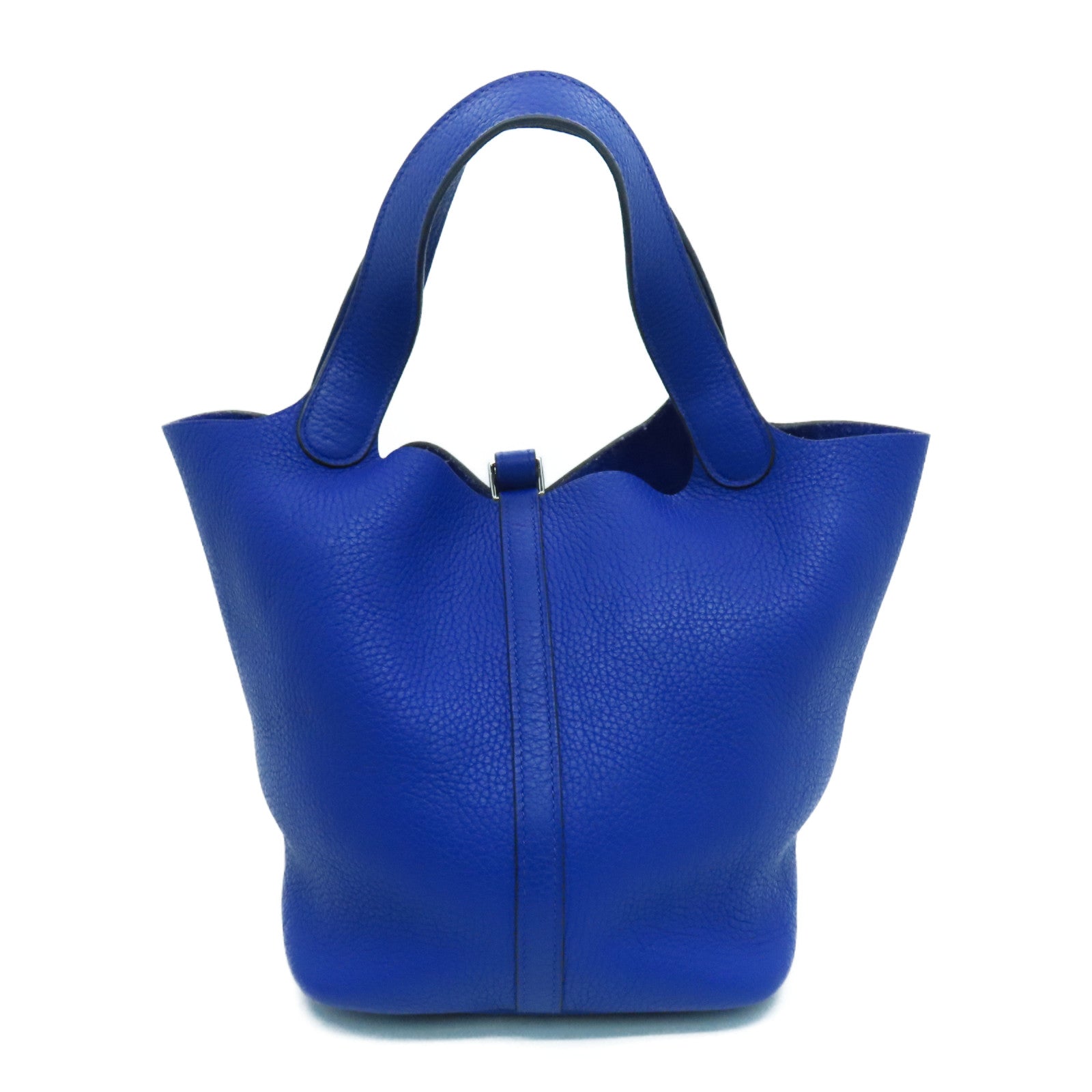 HERMES Clemence皮革Picotin MM银扣手挽袋Bleu Electrique/蓝色