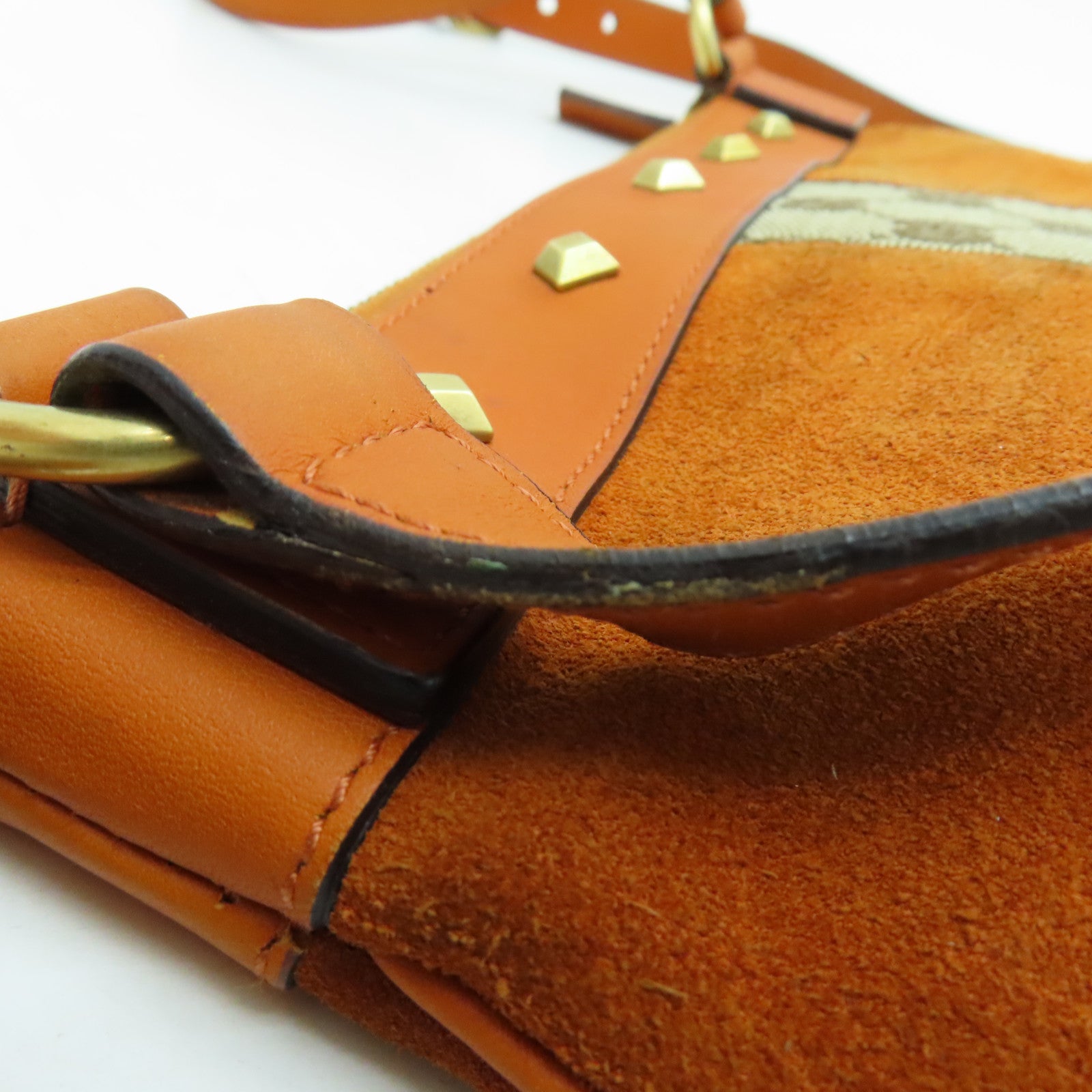 GUCCI 帆布/麂皮皮革Shoulder Bag金扣肩背袋橙色