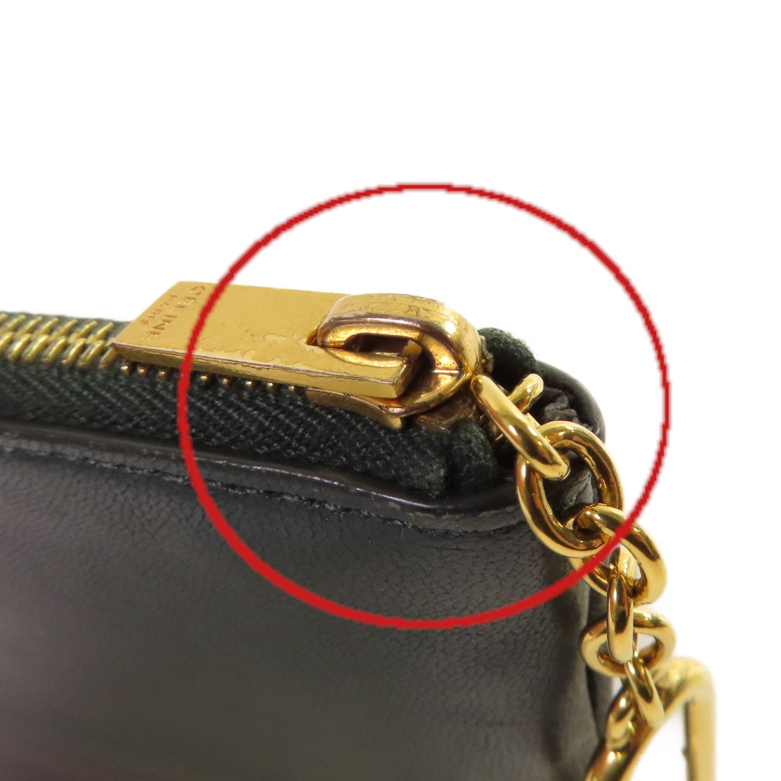 CELINE 牛皮皮革Card Case金扣卡片套黑色/綠色