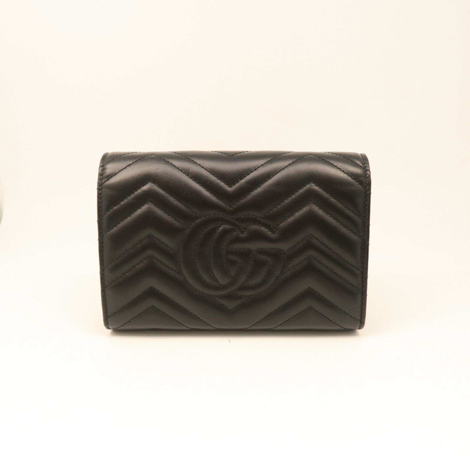 GUCCI twill cowhide leather Chain Shoulder Bag gold buckle chain shoulder bag black