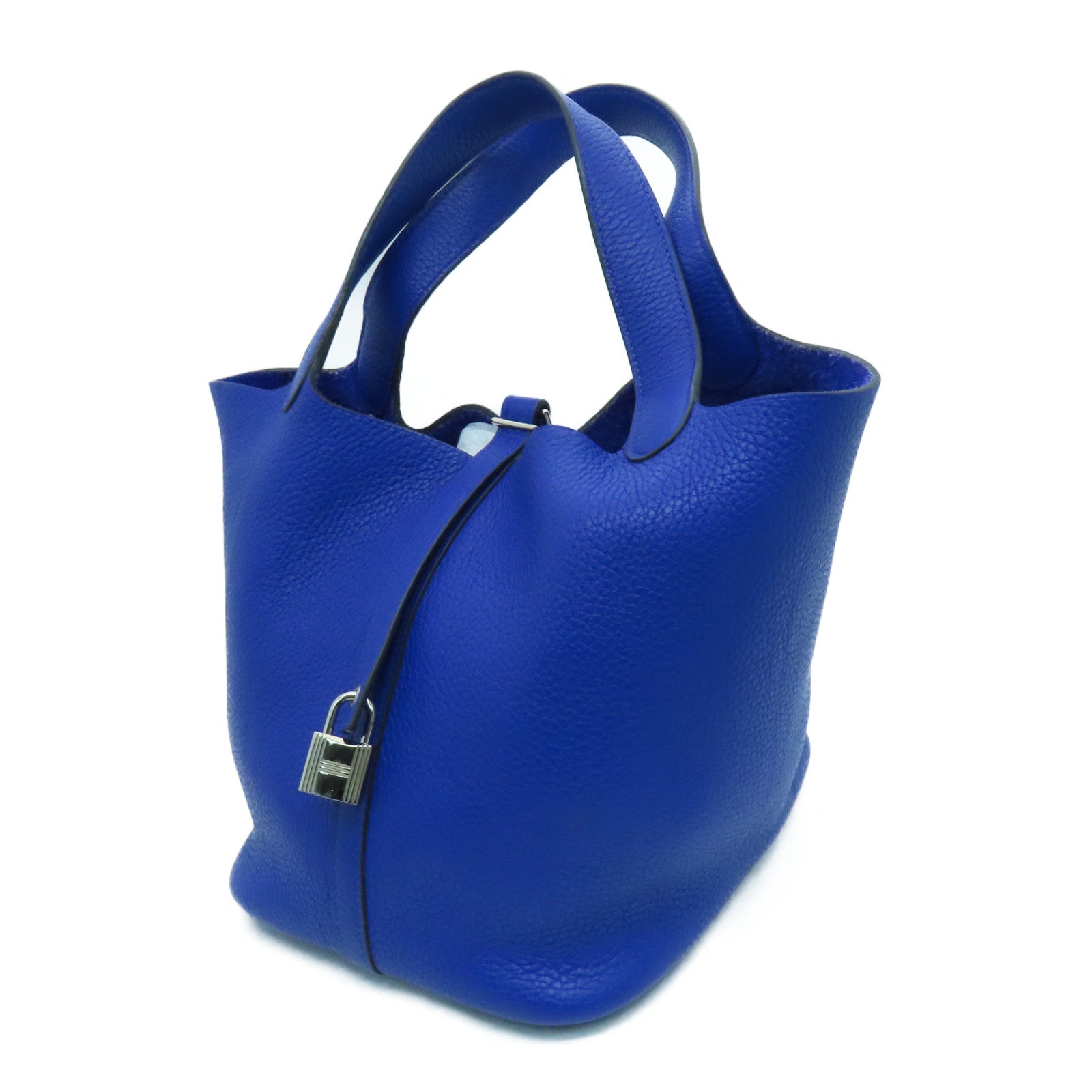 HERMES Clemence皮革Picotin MM银扣手挽袋Bleu Electrique/蓝色