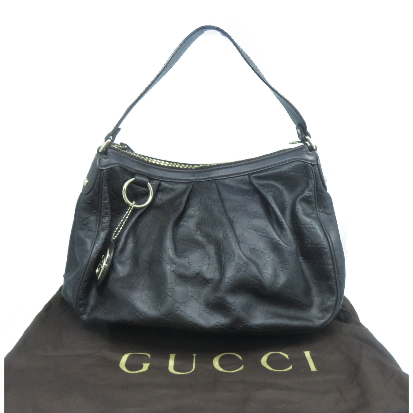 GUCCI 皮革Shoulder Bag金扣肩背袋啡色