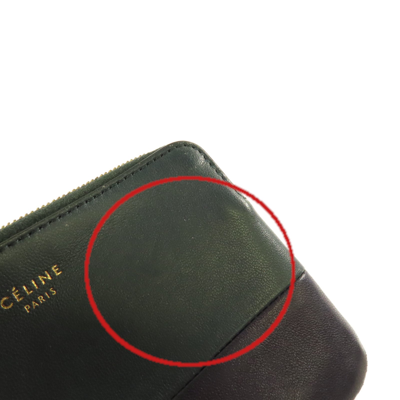 CELINE 牛皮皮革Card Case金扣卡片套黑色/綠色