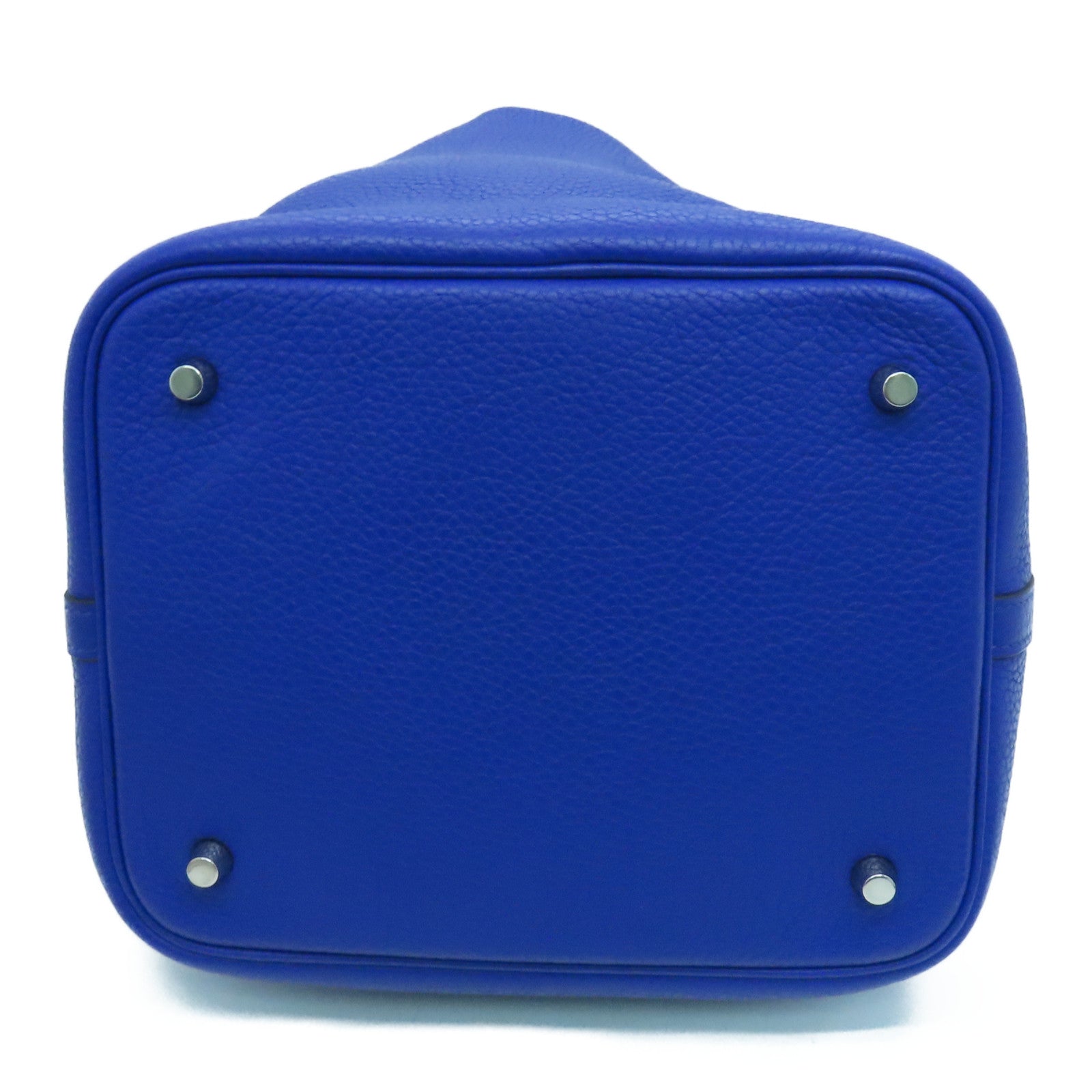 HERMES Clemence皮革Picotin MM银扣手挽袋Bleu Electrique/蓝色