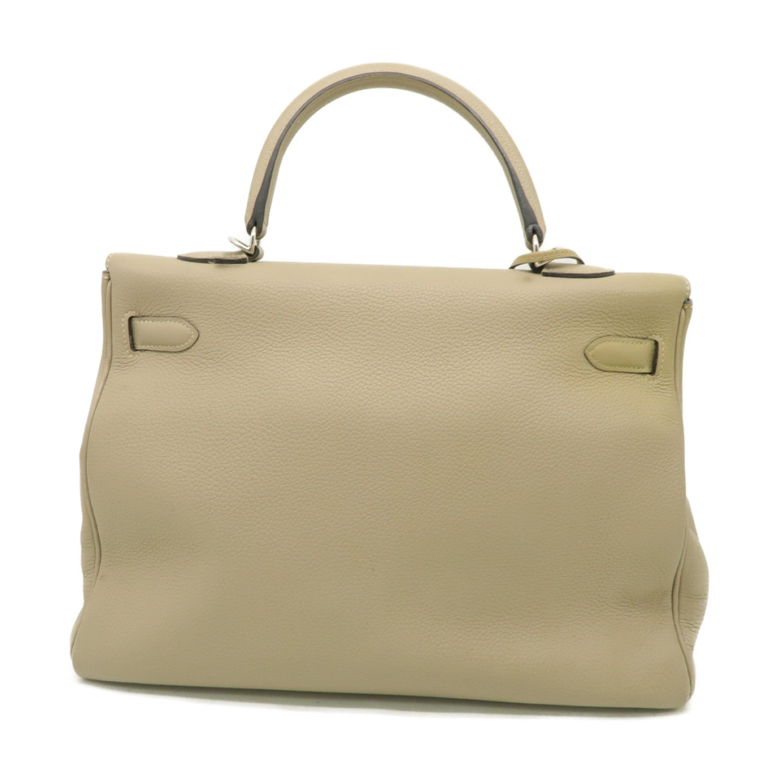 HERMES Togo皮革Kelly 35銀扣手挽肩背兩用袋Gris Tourterelle米色
