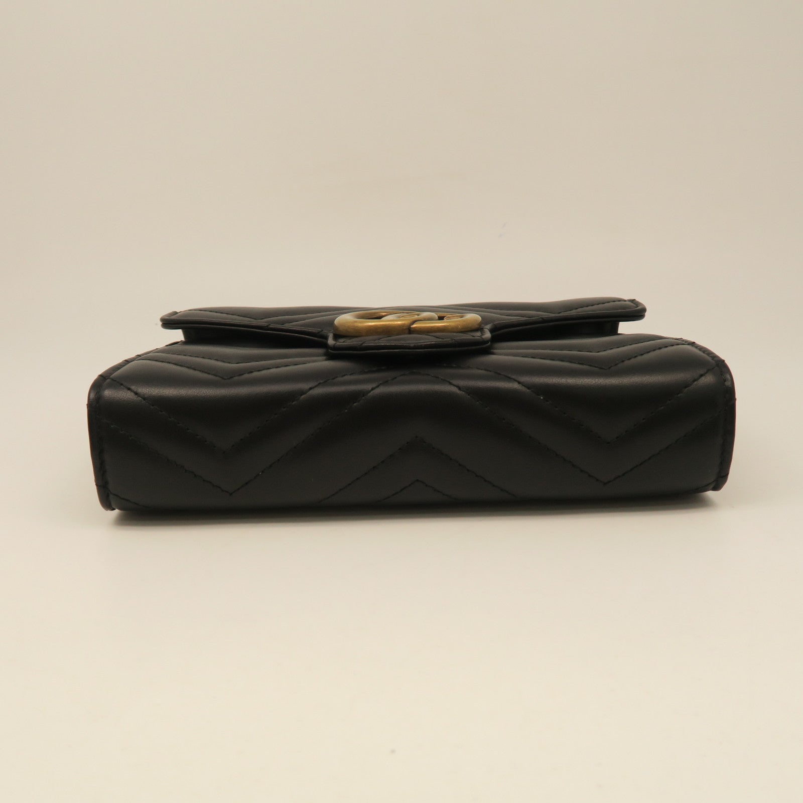 GUCCI twill cowhide leather Chain Shoulder Bag gold buckle chain shoulder bag black