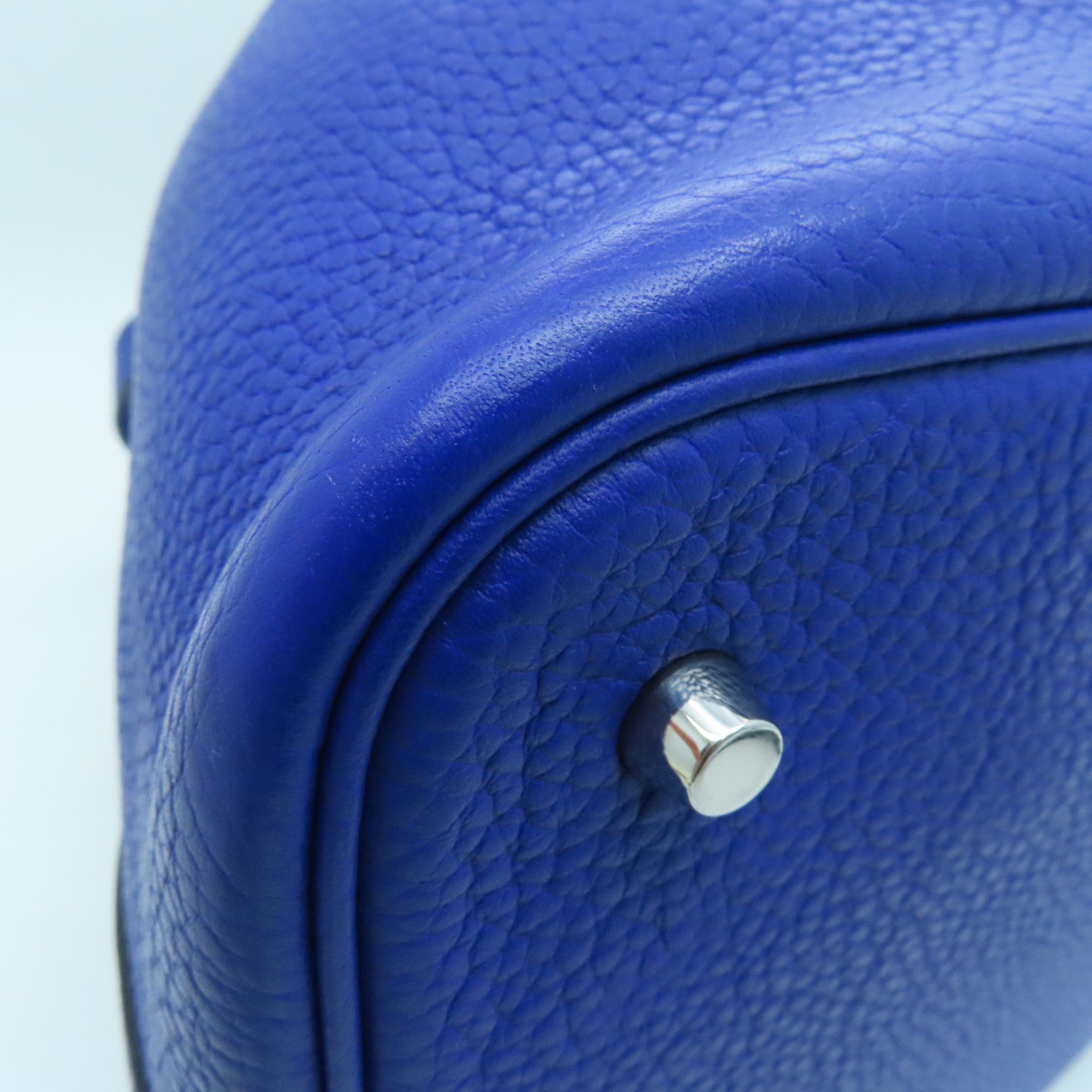 HERMES Clemence皮革Picotin MM银扣手挽袋Bleu Electrique/蓝色