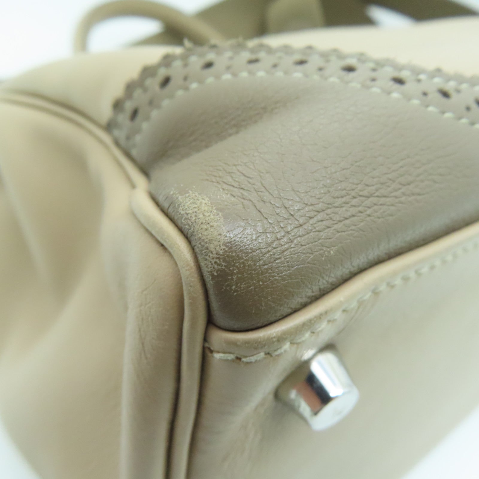 HERMES Swift皮革Ghillies Kelly 35银扣手挽肩背两用袋Argile/Etoupe粘土色/大象灰