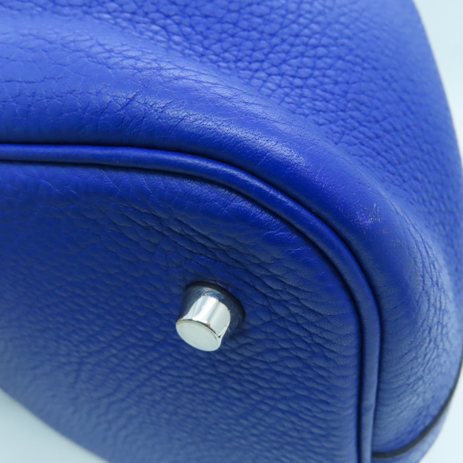HERMES Clemence皮革Picotin MM银扣手挽袋Bleu Electrique/蓝色