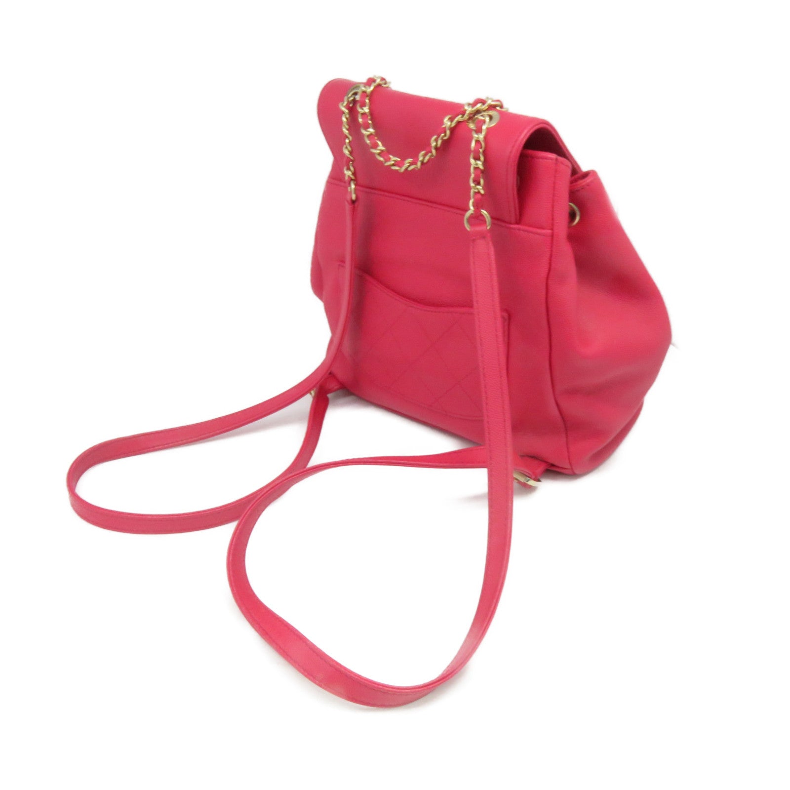 CHANEL 菱格Caviar皮革Backpac金扣背包粉紅色