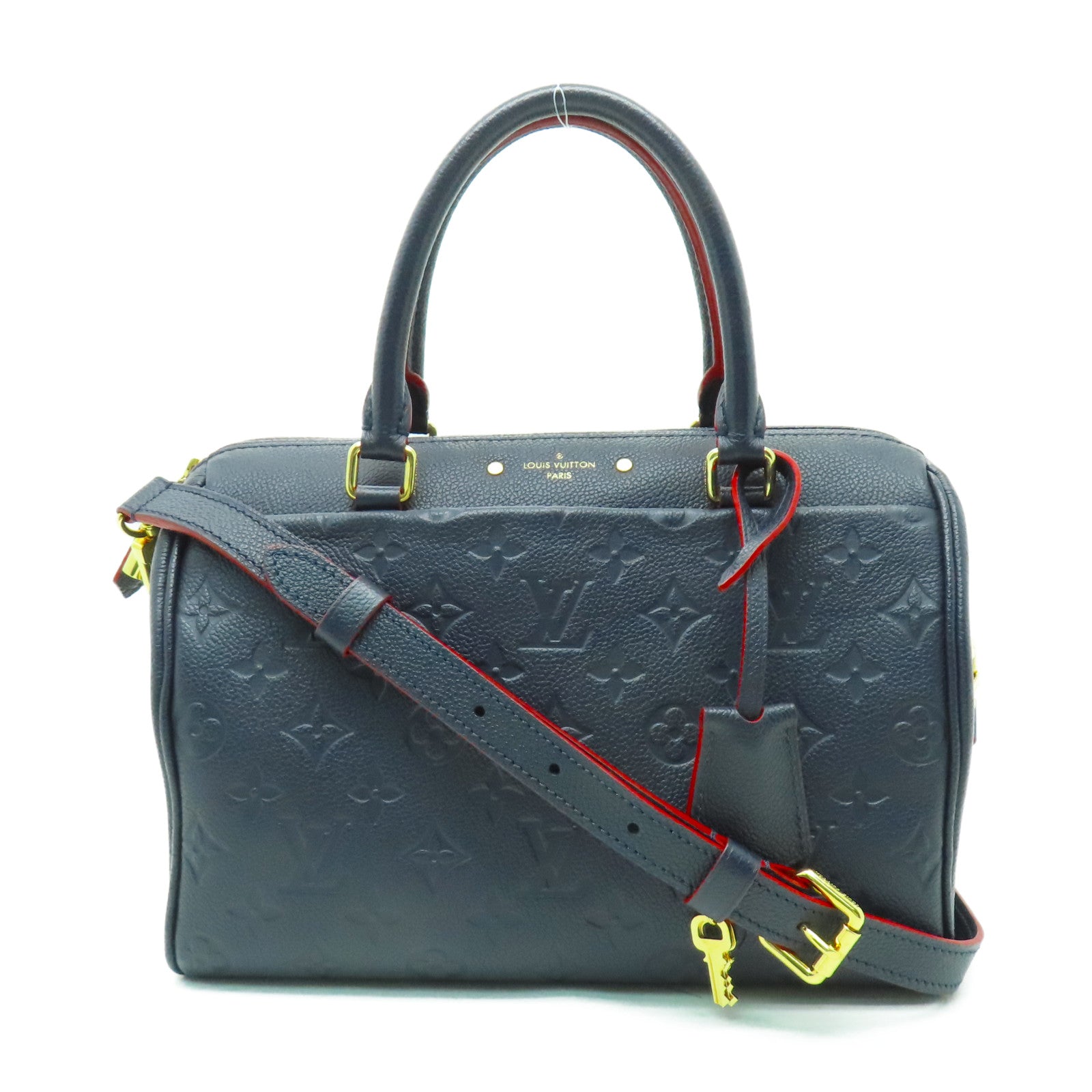 LOUIS VUITTON Monogram Empreinte Speedy Bandouliere 25金扣手挽肩背兩用袋深藍色