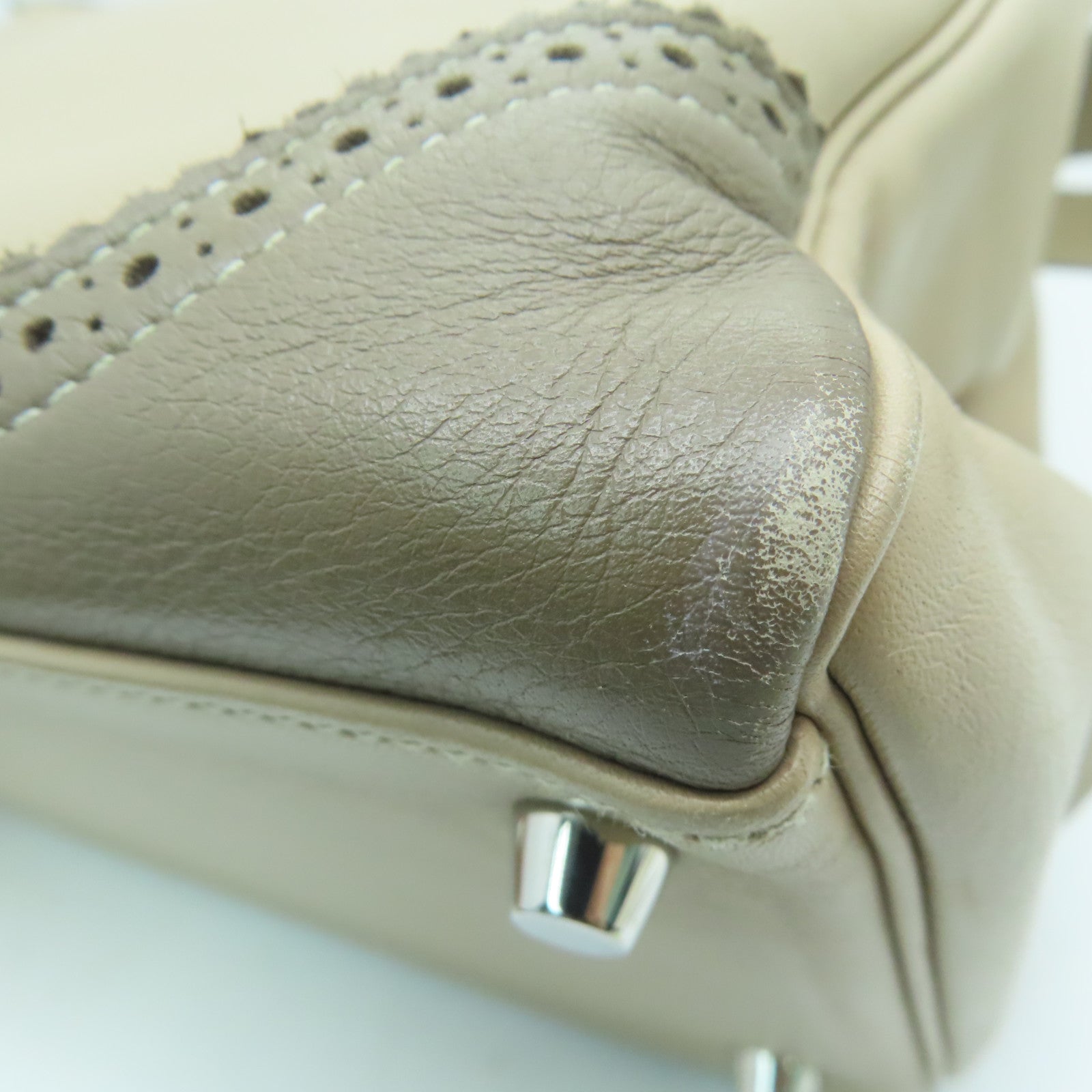 HERMES Swift皮革Ghillies Kelly 35银扣手挽肩背两用袋Argile/Etoupe粘土色/大象灰