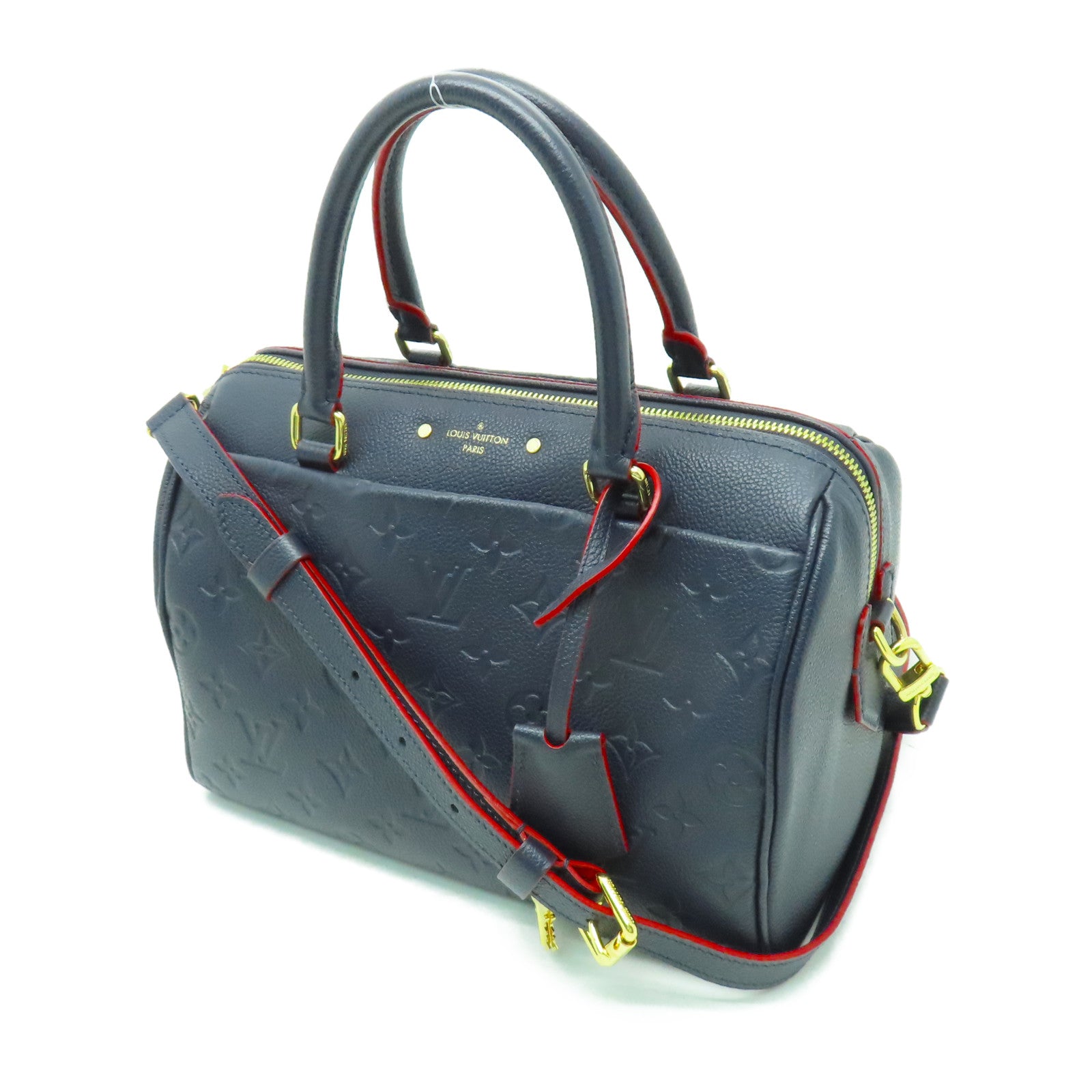 LOUIS VUITTON Monogram Empreinte Speedy Bandouliere 25金扣手挽肩背兩用袋深藍色
