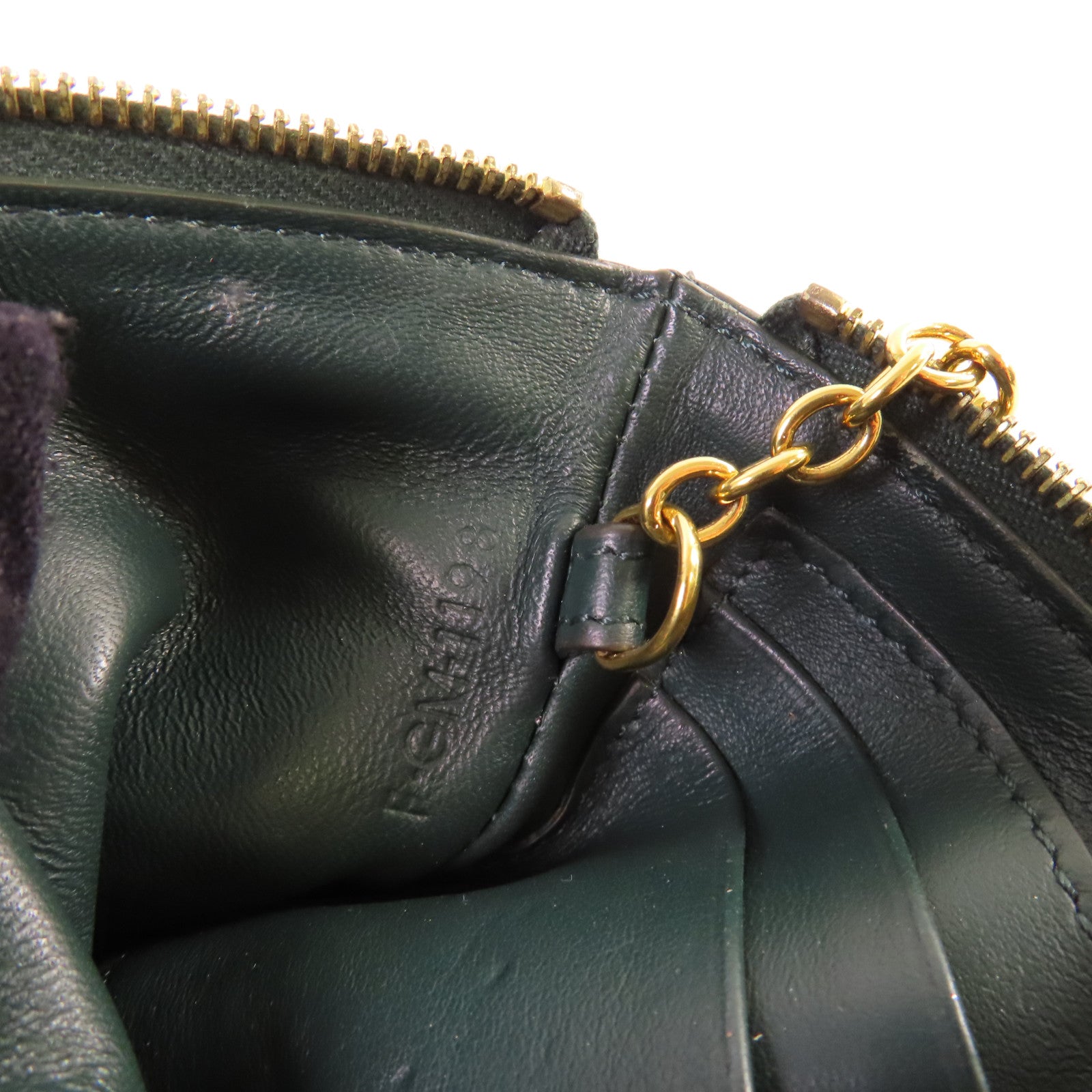 CELINE 牛皮皮革Card Case金扣卡片套黑色/綠色