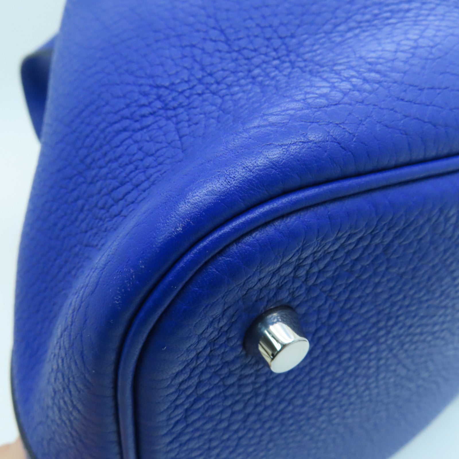HERMES Clemence皮革Picotin MM银扣手挽袋Bleu Electrique/蓝色