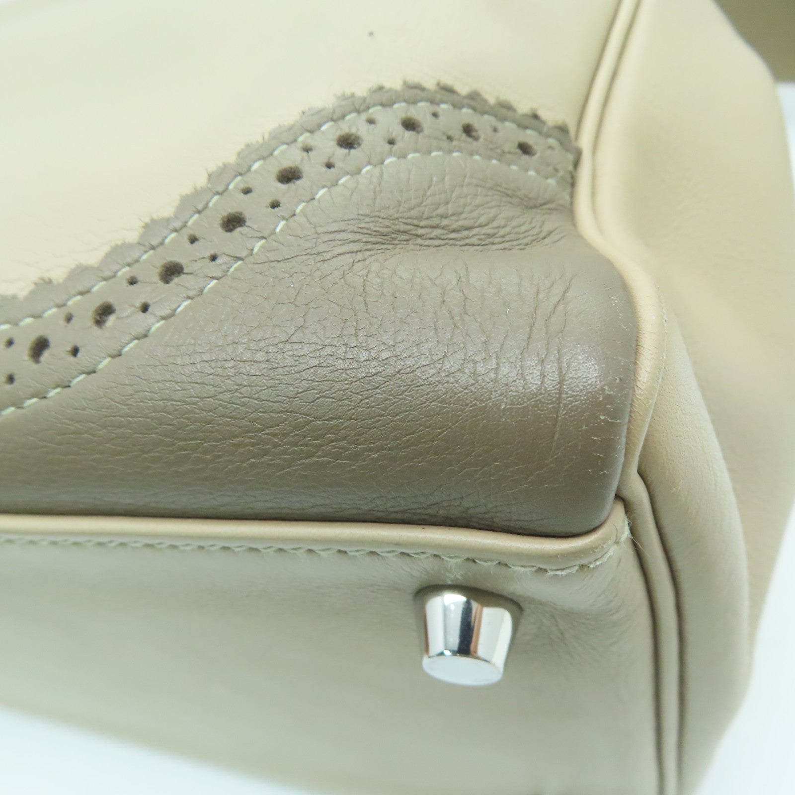 HERMES Swift皮革Ghillies Kelly 35银扣手挽肩背两用袋Argile/Etoupe粘土色/大象灰