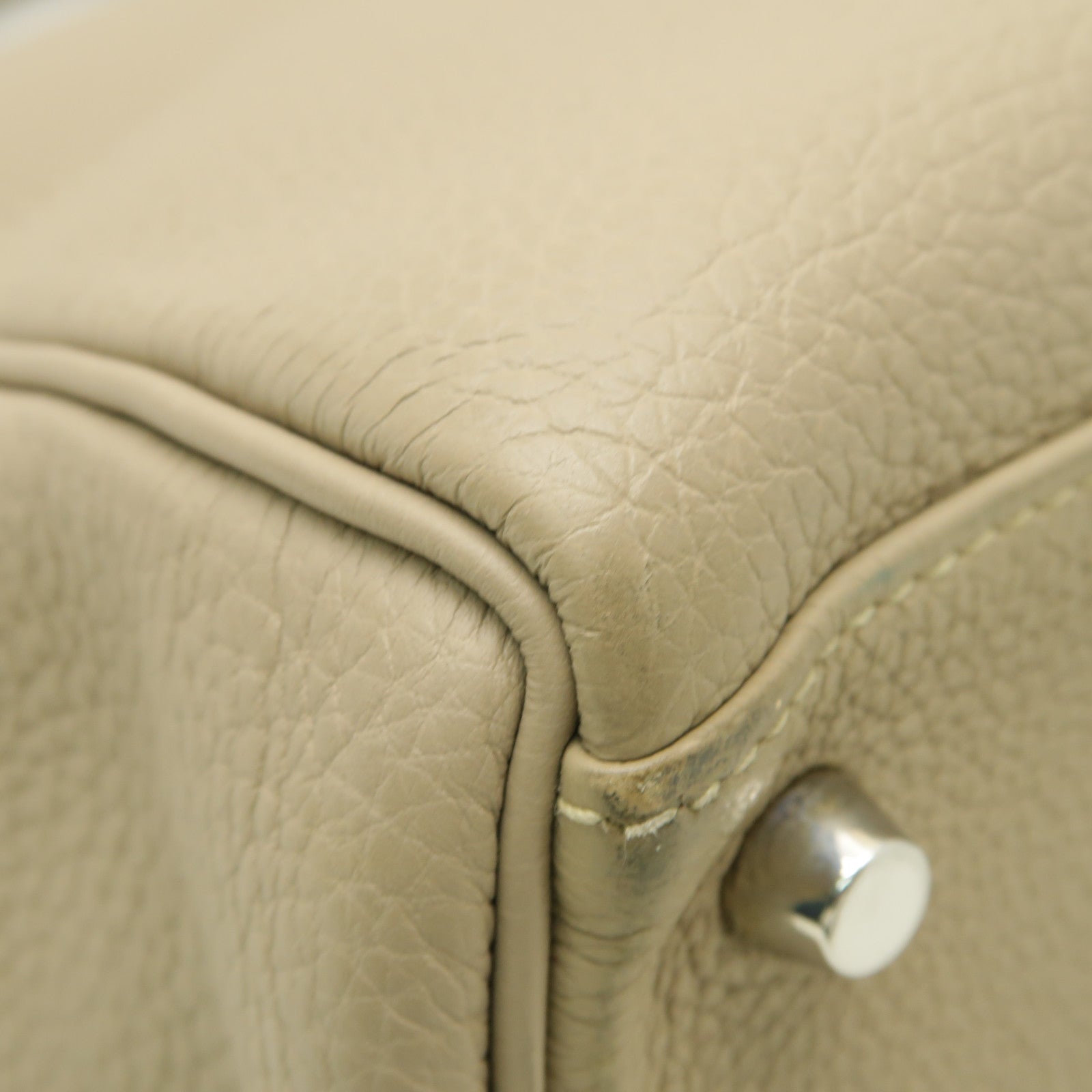 HERMES Togo皮革Kelly 35銀扣手挽肩背兩用袋Gris Tourterelle米色