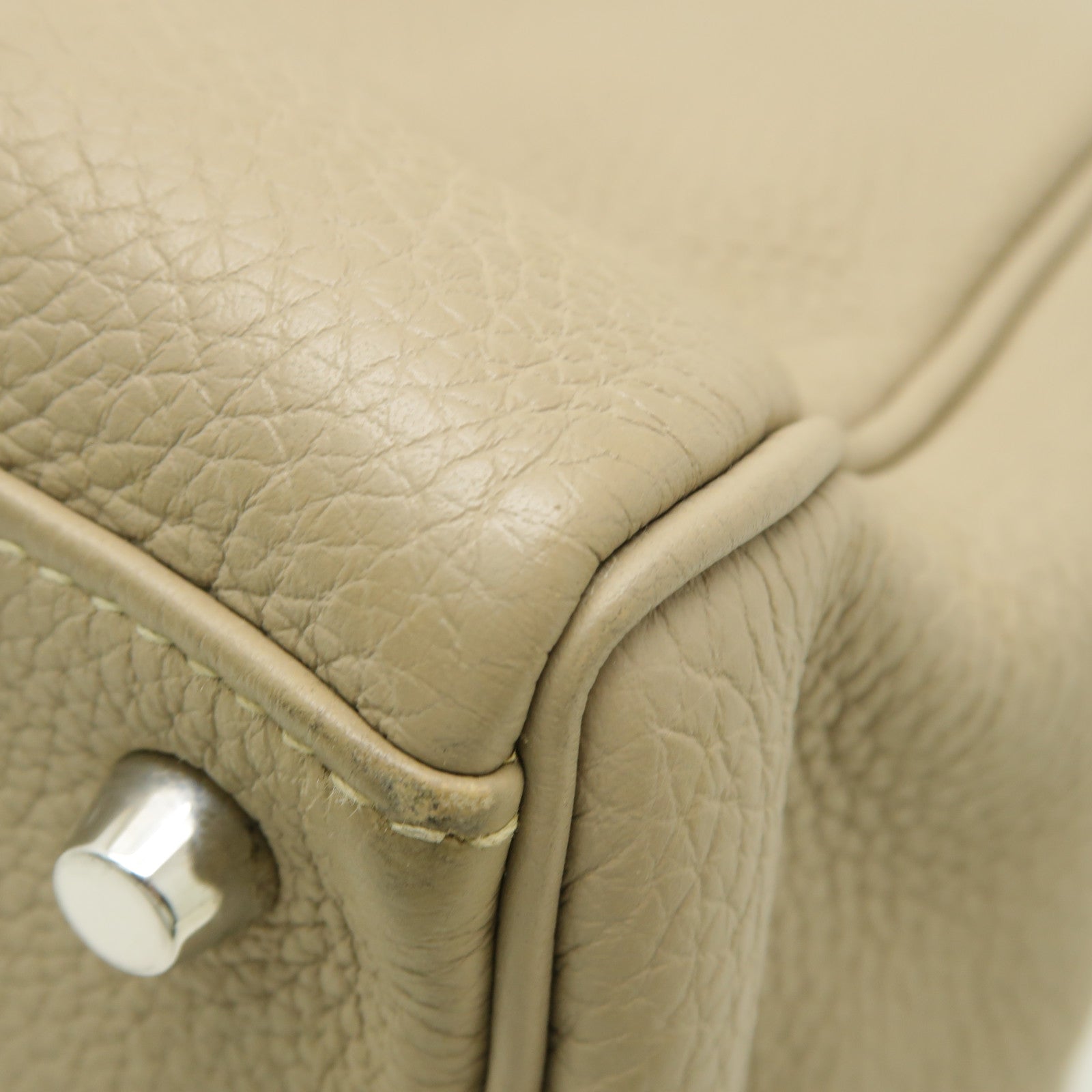 HERMES Togo皮革Kelly 35銀扣手挽肩背兩用袋Gris Tourterelle米色