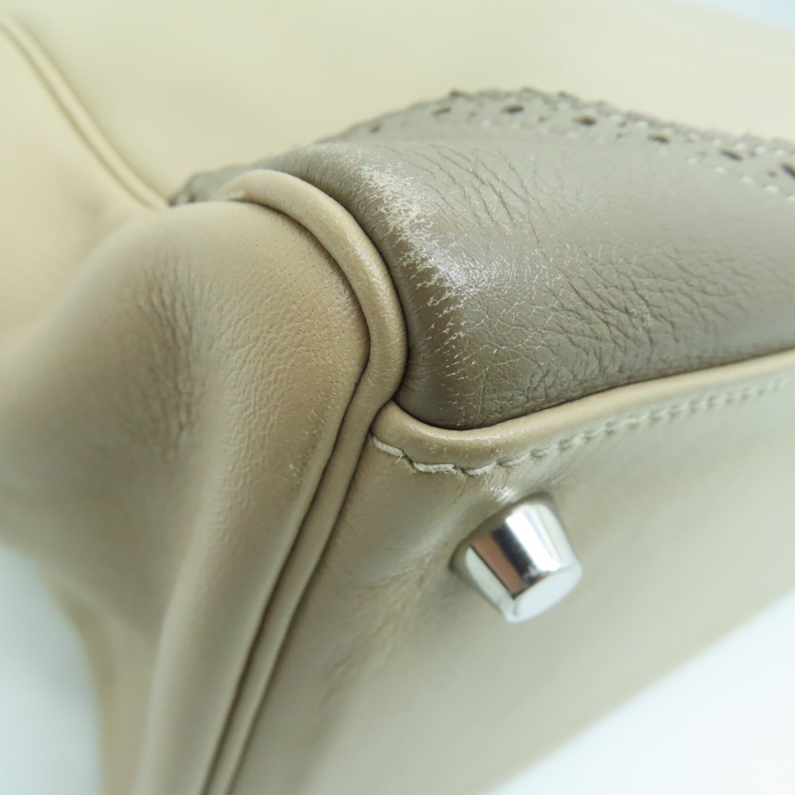 HERMES Swift皮革Ghillies Kelly 35银扣手挽肩背两用袋Argile/Etoupe粘土色/大象灰