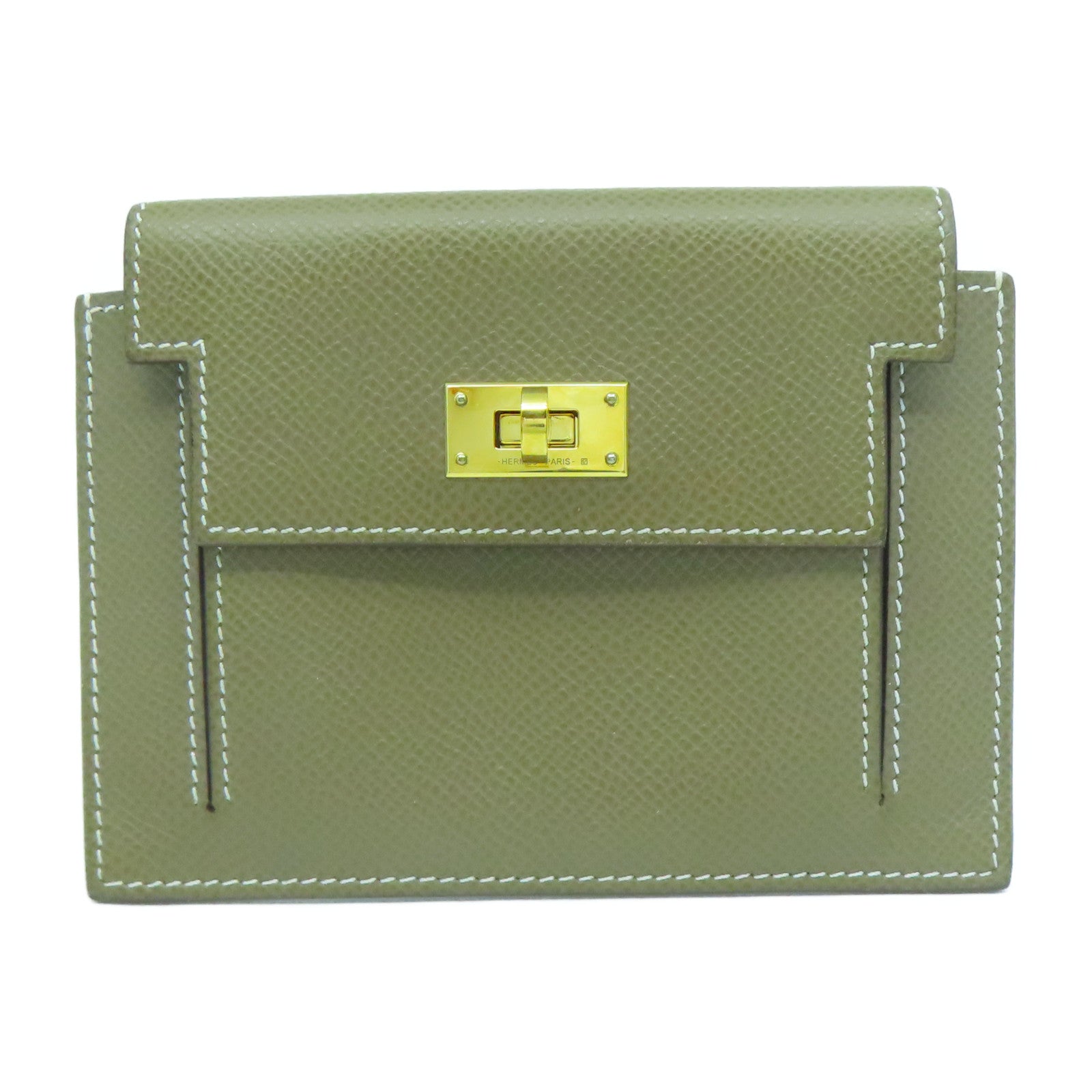 HERMES Epsom皮革Kelly Pocket金扣錢包經典駝色