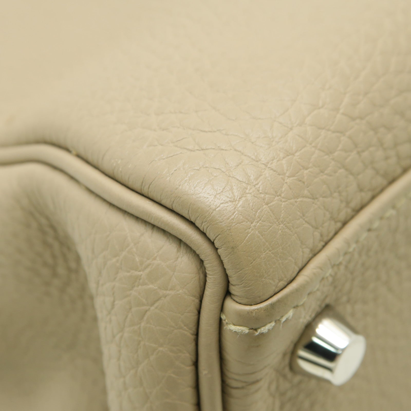 HERMES Togo皮革Kelly 35銀扣手挽肩背兩用袋Gris Tourterelle米色