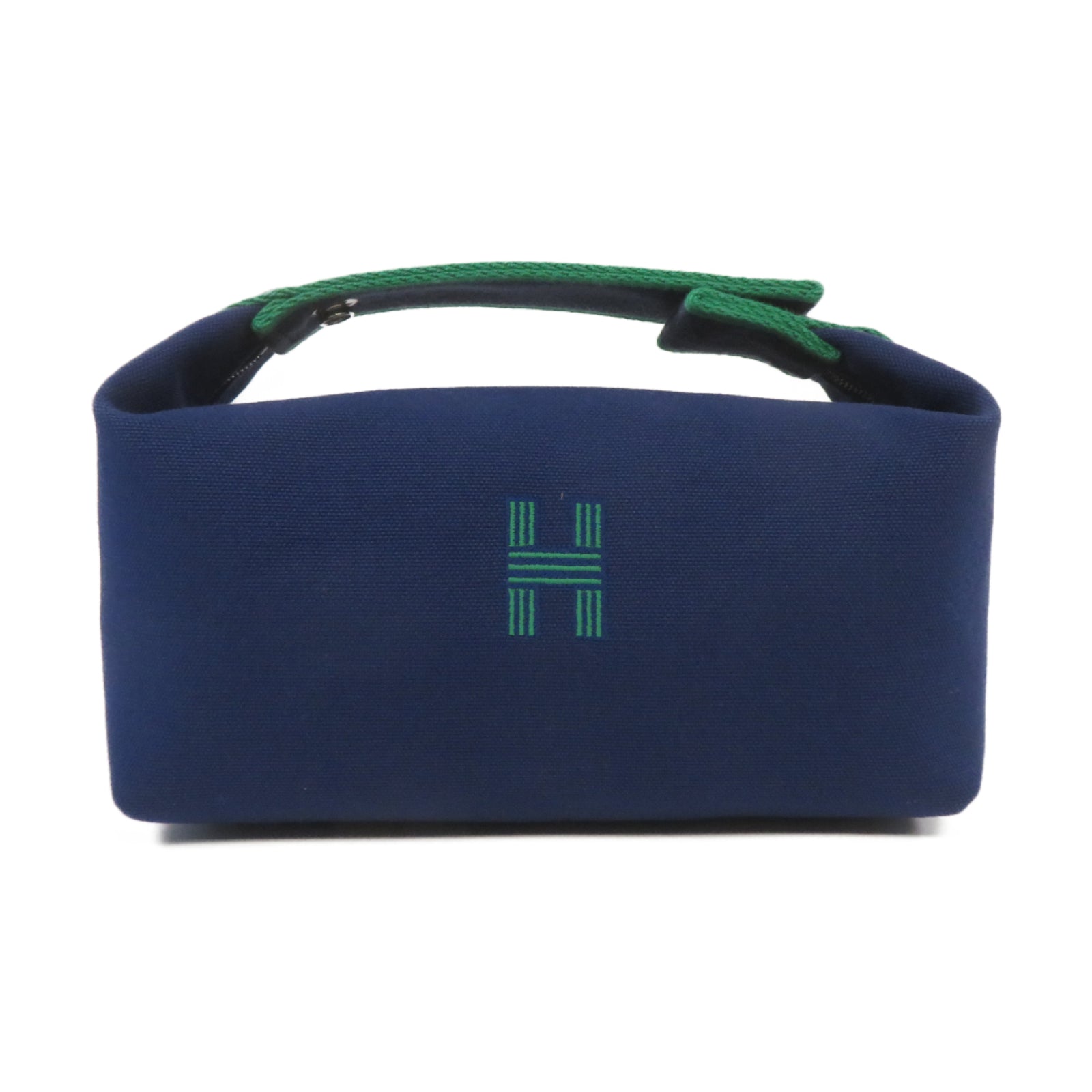 HERMES 帆布Bride A Brac銀扣手挽袋藍色