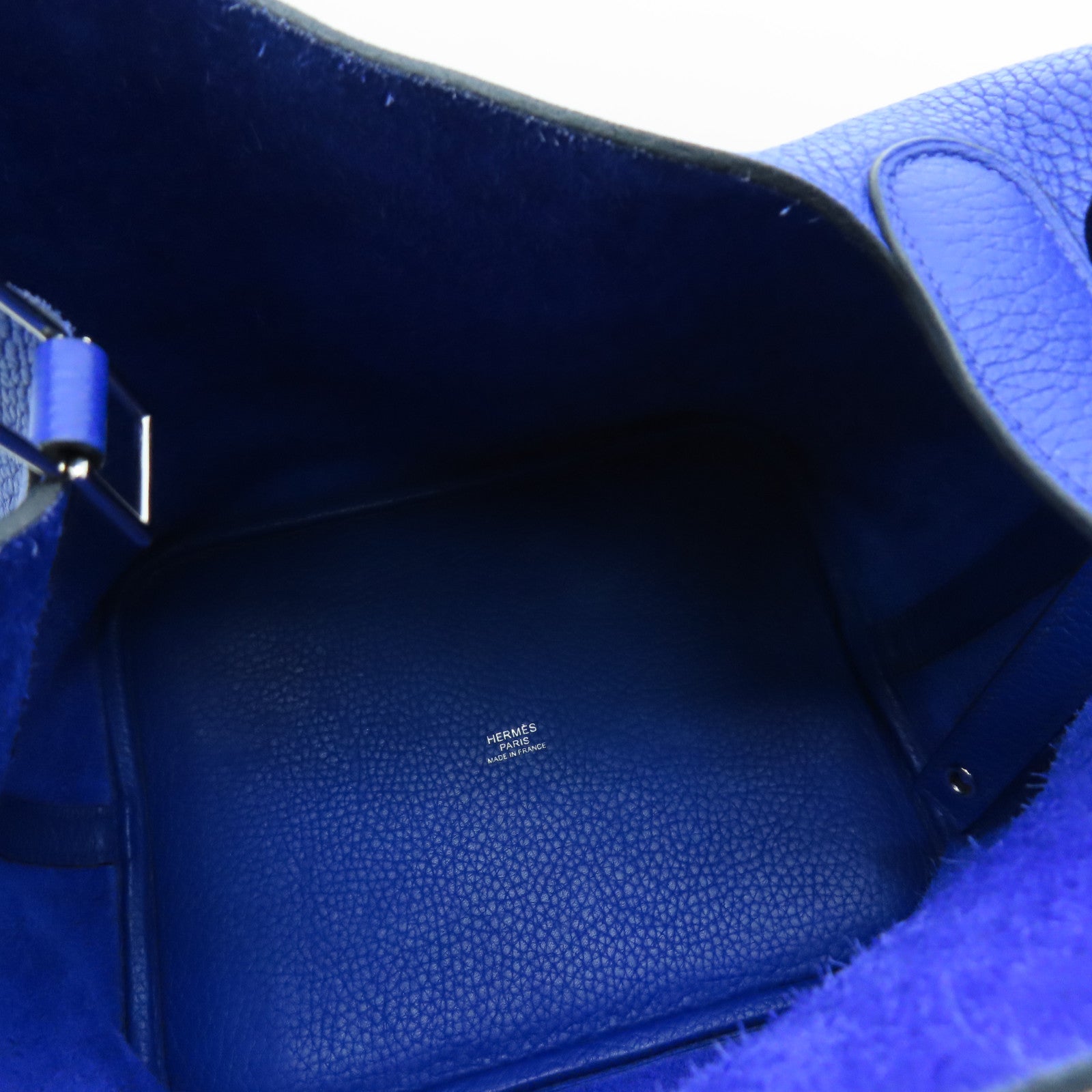 HERMES Clemence皮革Picotin MM银扣手挽袋Bleu Electrique/蓝色