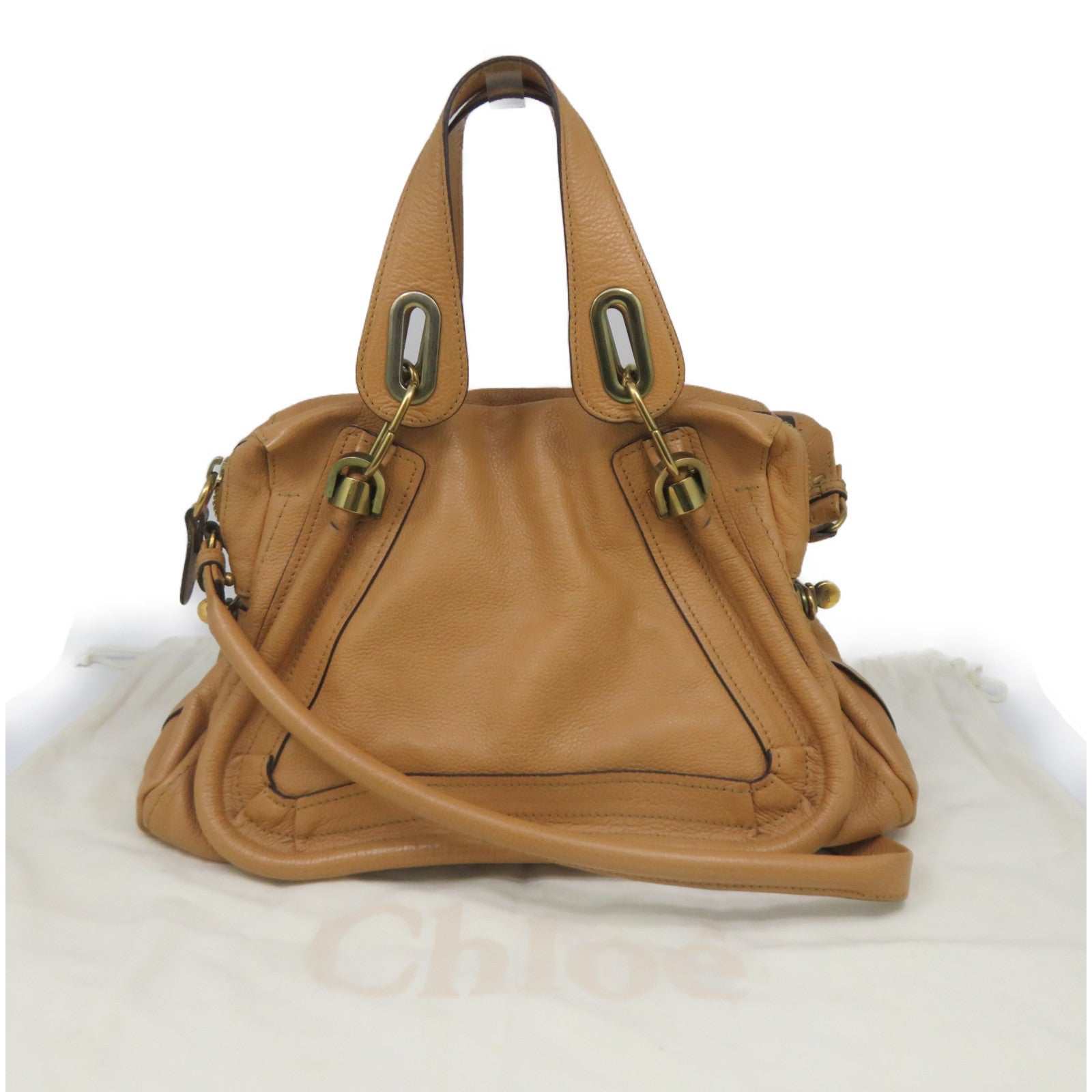 Chloe Leather Paraty Bag Gold Buckle Shoulder Bag Beige