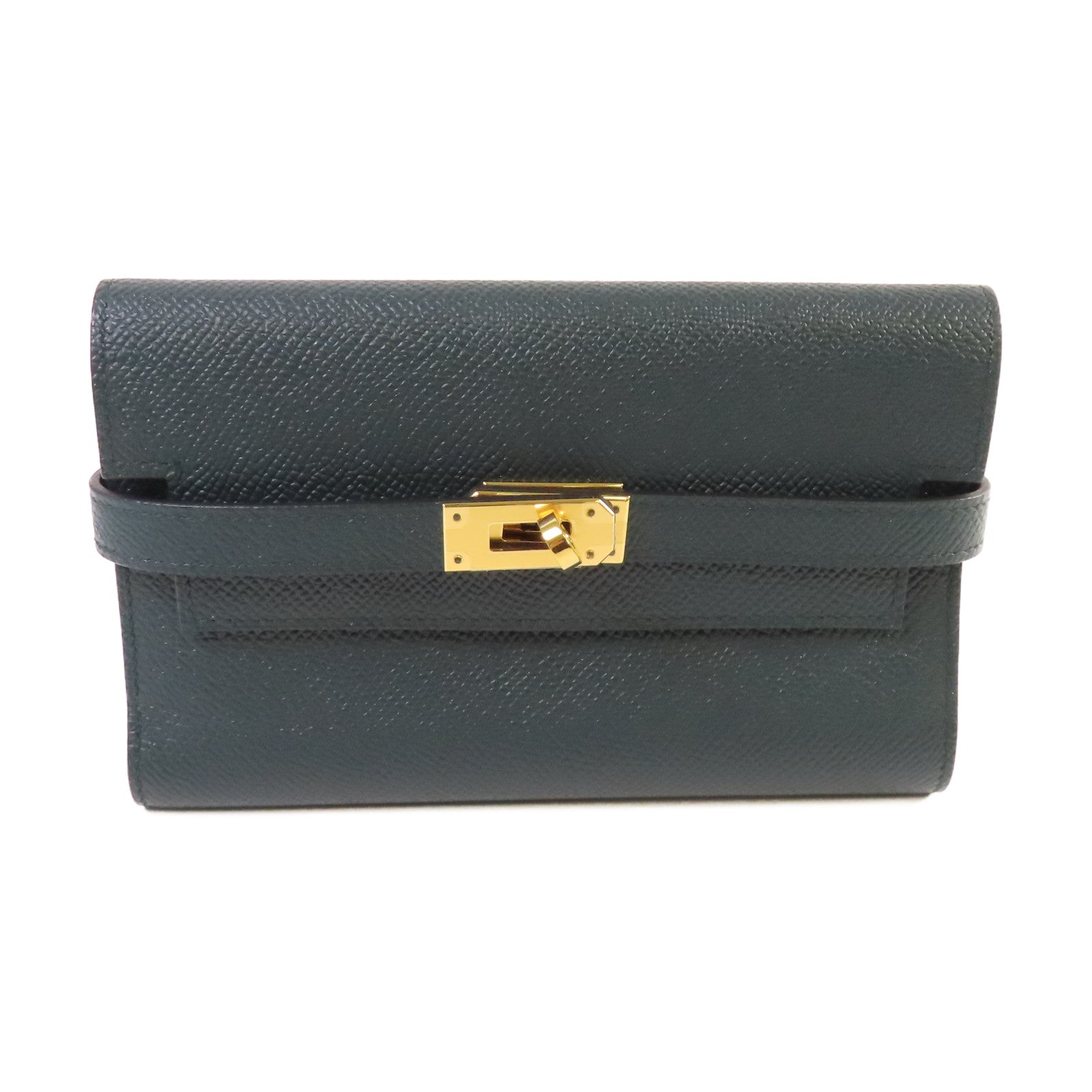 HERMES Epsom皮革Kelly Wallet金扣錢包Vert Jade松柏綠