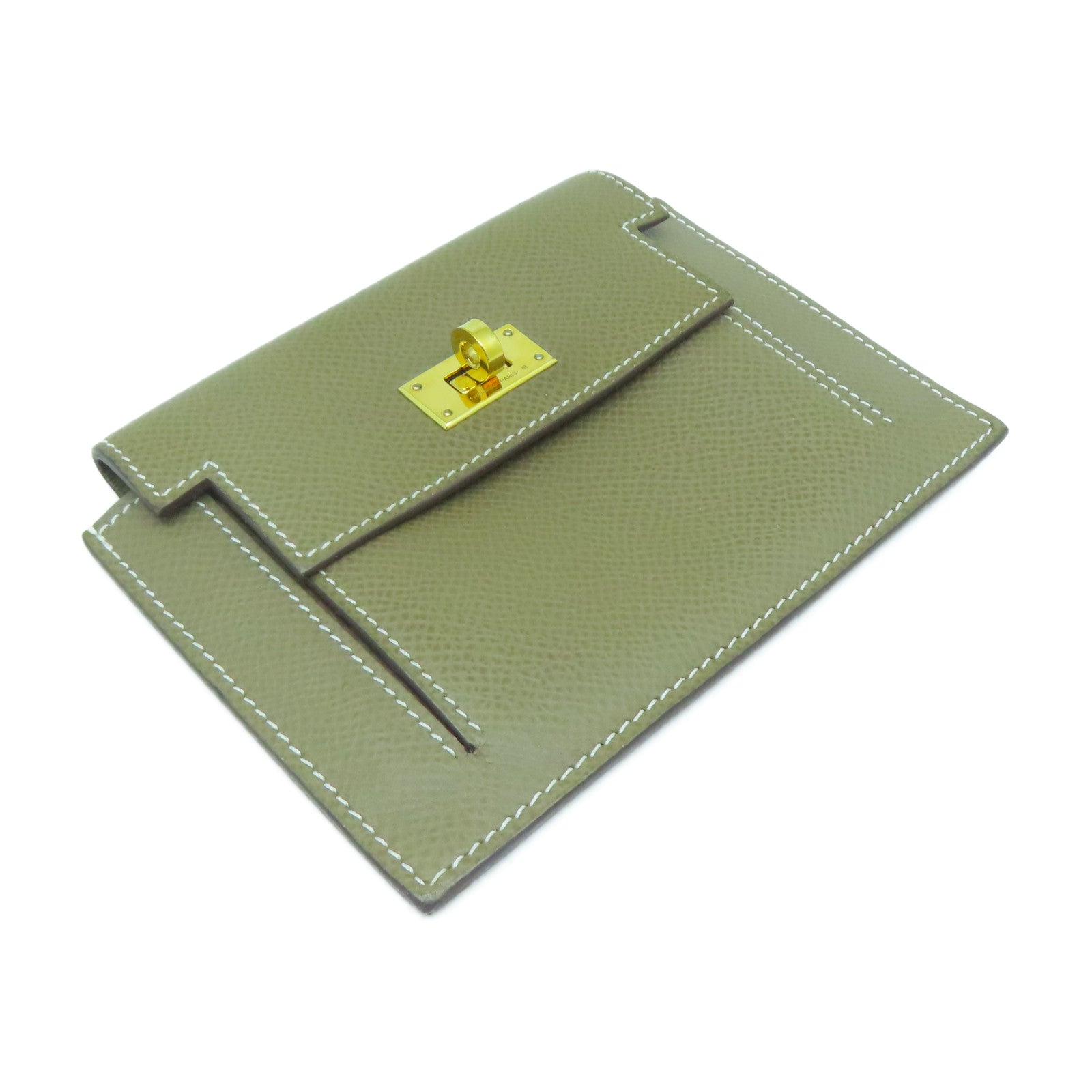 HERMES Epsom皮革Kelly Pocket金扣錢包經典駝色
