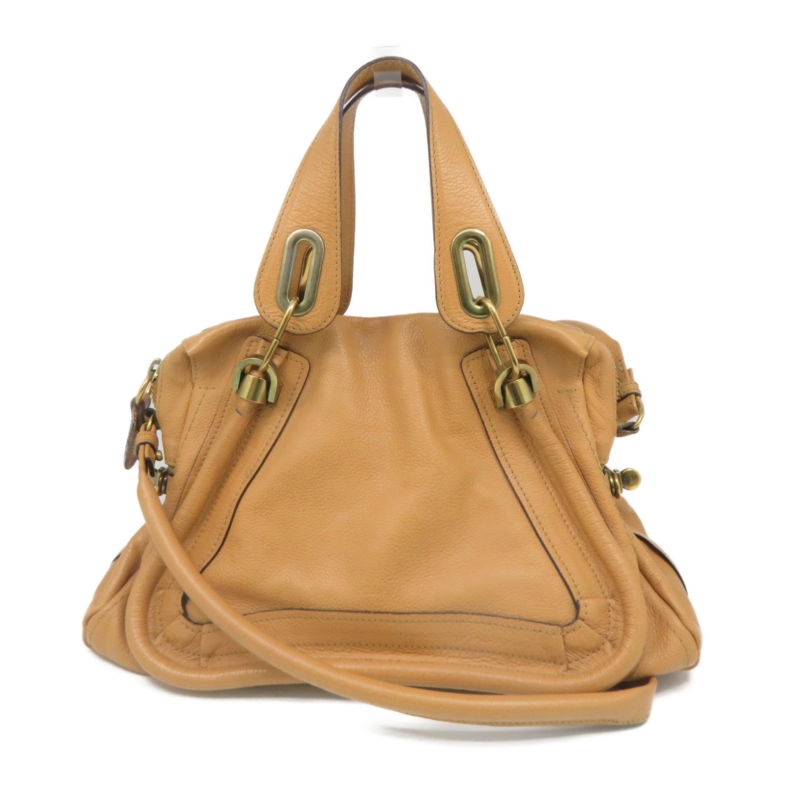Chloe Leather Paraty Bag Gold Buckle Shoulder Bag Beige
